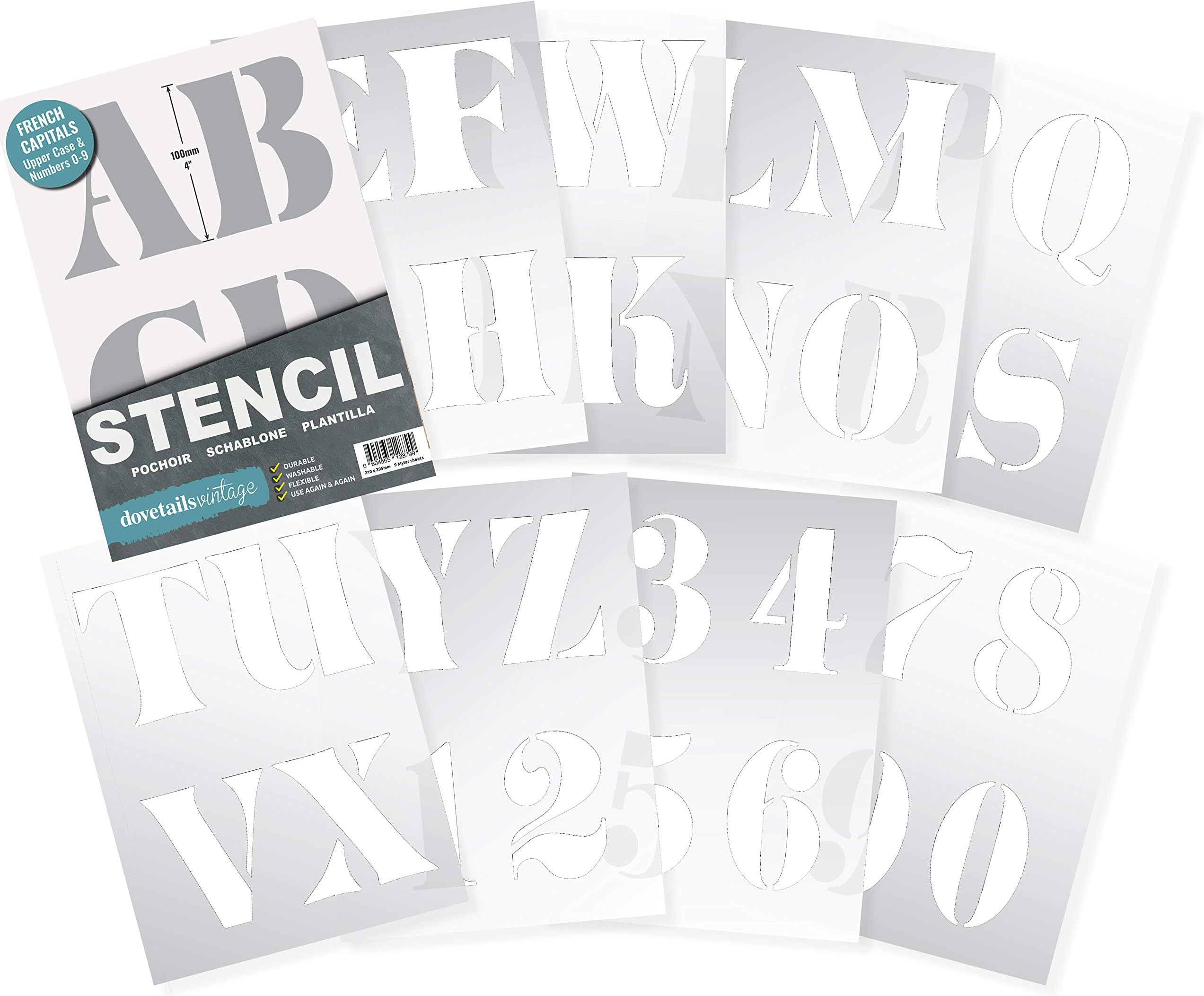 Dovetails Vintage Letter Stencil 100 mm Tall French Style Capital Letters and Numbers