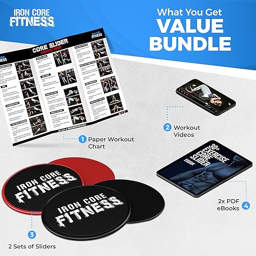 Miniatura 6 de Paquete múltiple de deslizadores de núcleo para entrenamiento, discos deslizantes de ejercicio de doble cara (paquete de 2, juegos negros y rojos)