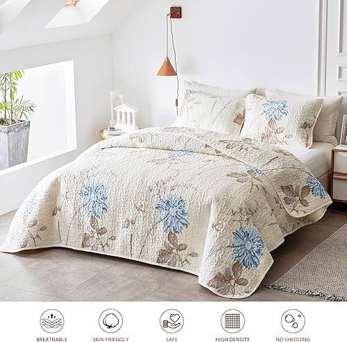 Miniatura 43 de Joyreap - Juego de colcha de poliéster. Floral Aqua,Botánico 02,Botanical Blue,Floral Light caqui,Botánico 01