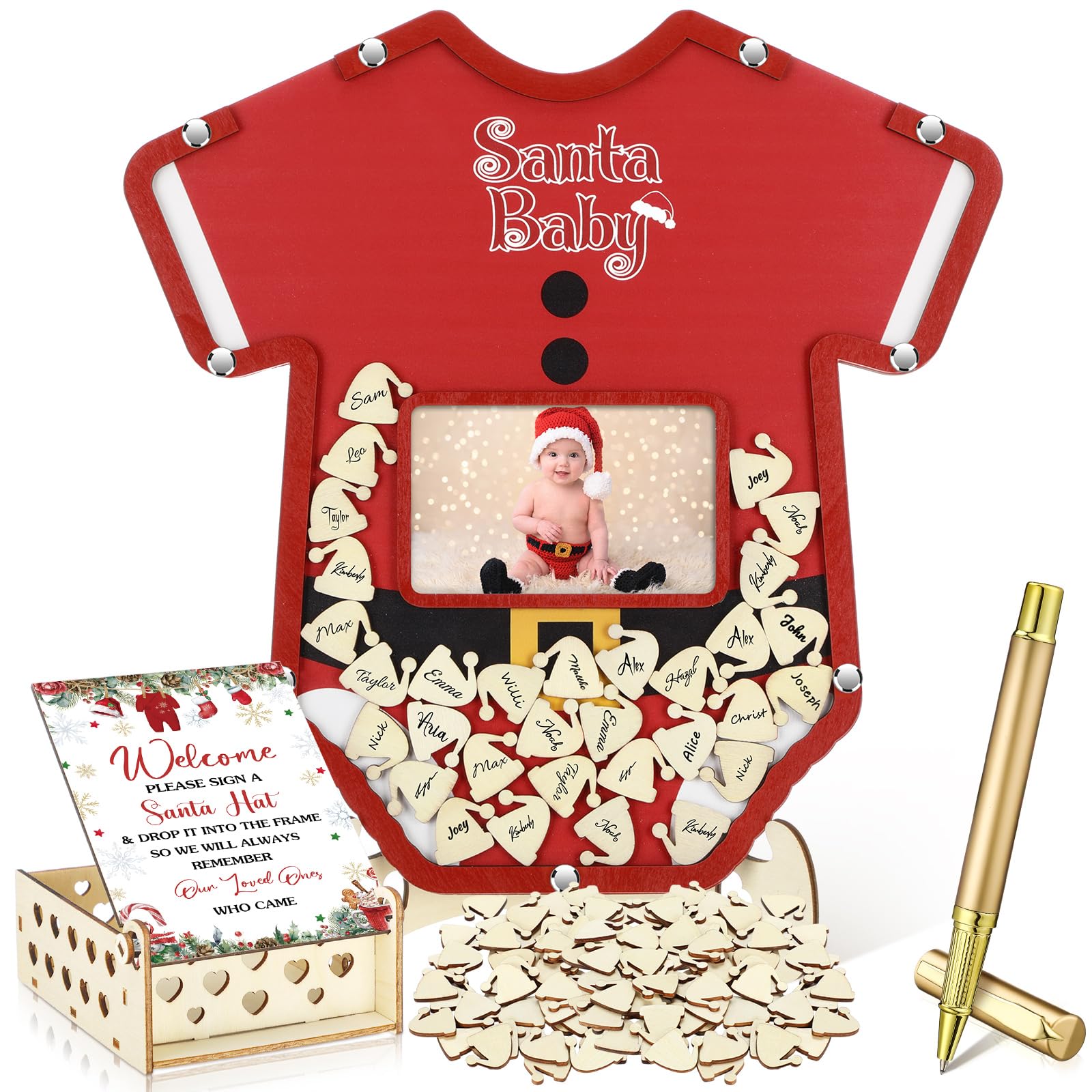 Wenqik 63 Pcs Christmas Santa Baby Shower Guest Book,Red