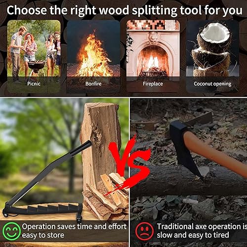 Miniatura 9 de TOPINCN Divisor de troncos montado en la pared, divisor de leña de acero de alto carbono para madera, divisor de madera manual portátil de leña