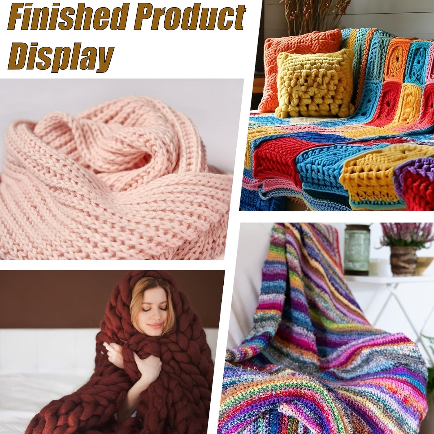 AecveXong 46" Wooden Chunky Blanket Frame – DIY Knitting Kit for Throw Blankets, Hand Weaving Tool, No Needles, Beginner-Friendly