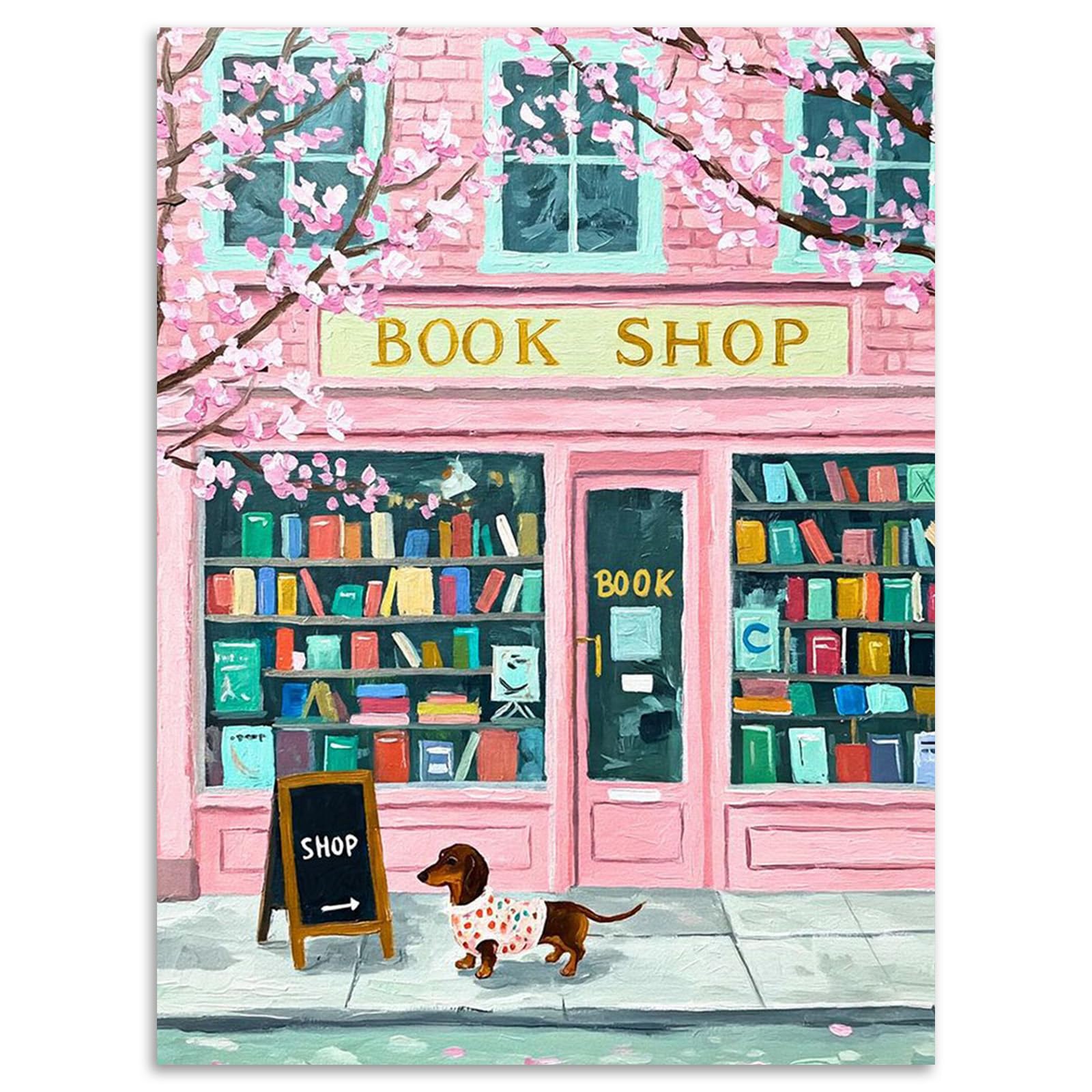 Kalonyth Dp-Uk07 Book Shop Diamond Art Kits Adults, 5D Diy Full Round Gem Art Painting For Stress Relief Craft Home Wall Decor Gift, Dachshund Diamond Painting Kits For Adults 12X16 Inch