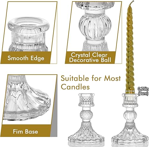 Miniatura 5 de Portavelas de vidrio transparente, juego de 8 piezas que incluye portavelas cónicos y portavelas a rayas, dos estilos para eventos formales, bodas,