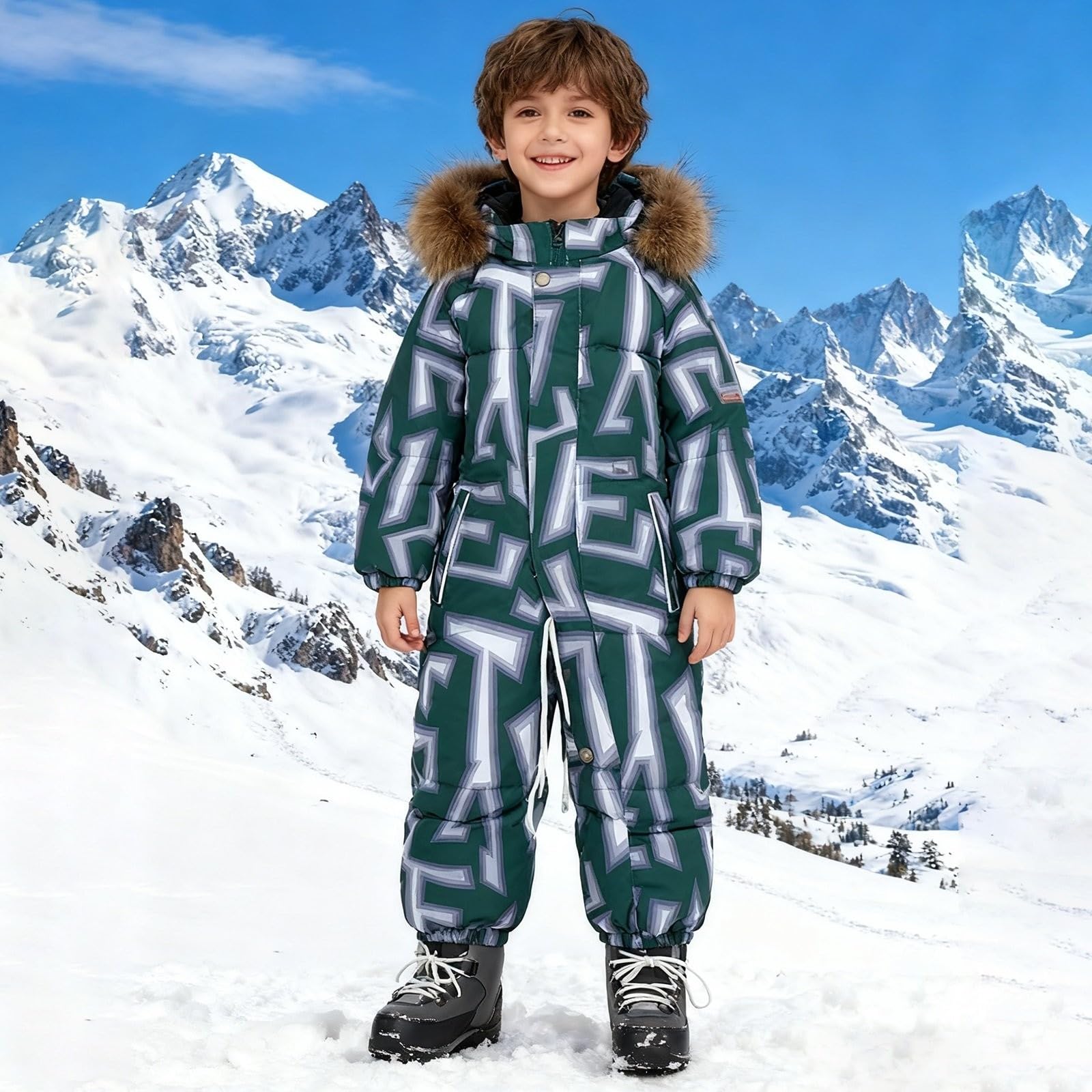 Traje de nieve para niños y jóvenes, forro polar, traje de esquí térmico, mono de esquí resistente, chaqueta de plumón impermeable, resistente al viento, traje de invierno con capucha extraíble, mono