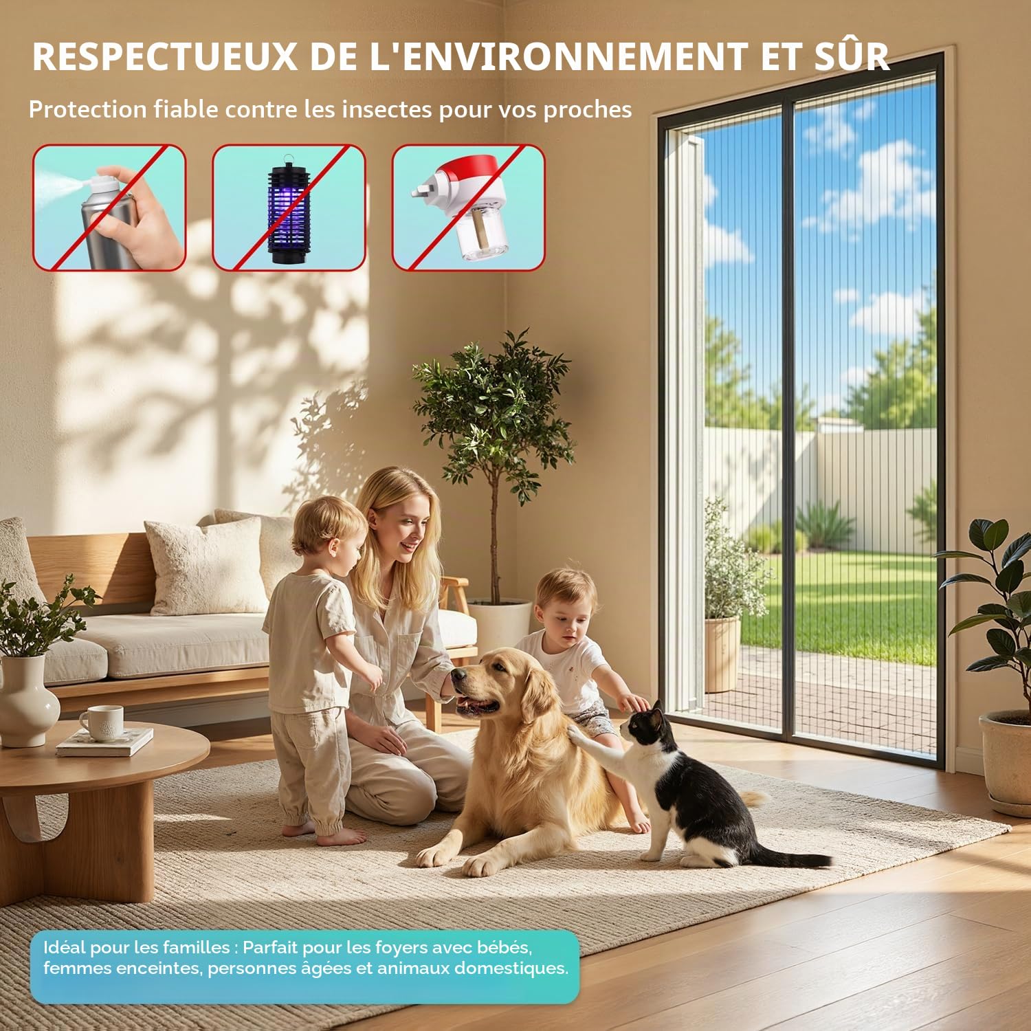Auxmir Moustiquaire Porte Fênetre Magnétique 160x220cm, Rideau Anti Mouches Aimantée Maille Ultra Fine, Moustiquaire Baie Vitree Coulissante Sans Perçage avec Ruban Adhésif, Fermeture Automatique
