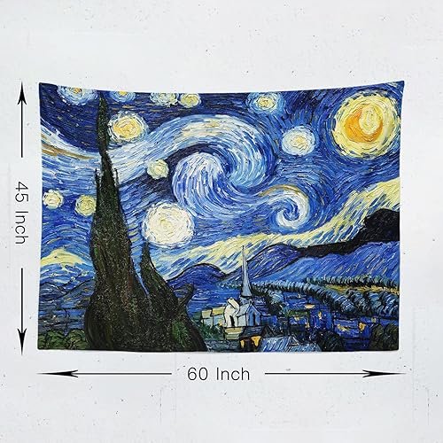 Miniatura 6 de Chitteri Vincent van Gogh - Tapiz colgante de noche estrellada, 60 x 45 pulgadas, arte de pared de poliéster para decoración del hogar