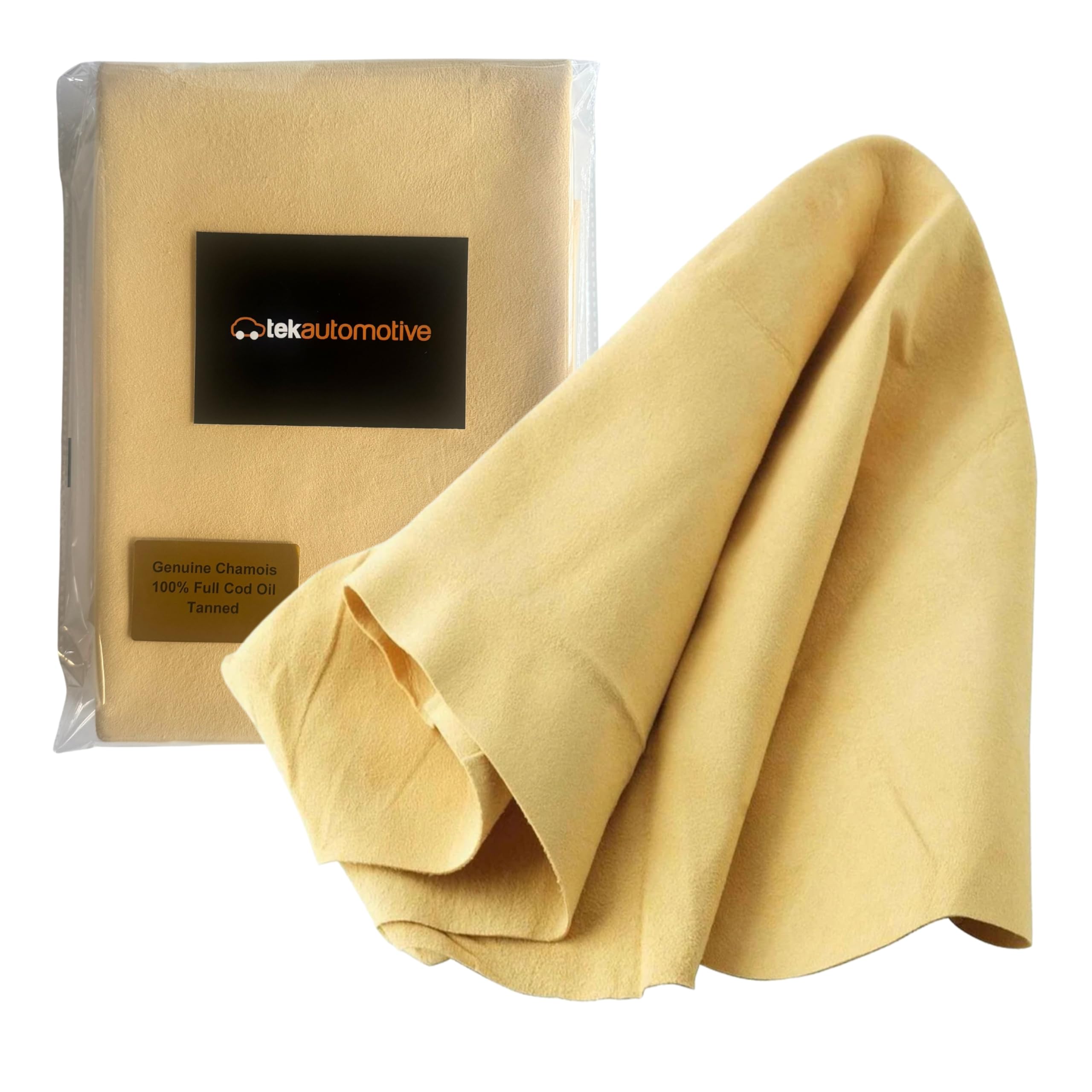 Tek Automotive Pelle di camoscio per auto – Qualità professionale XXL Full Cod conciata all'olio – 100% vera pelle shammy panno per asciugatura e lucidatura auto