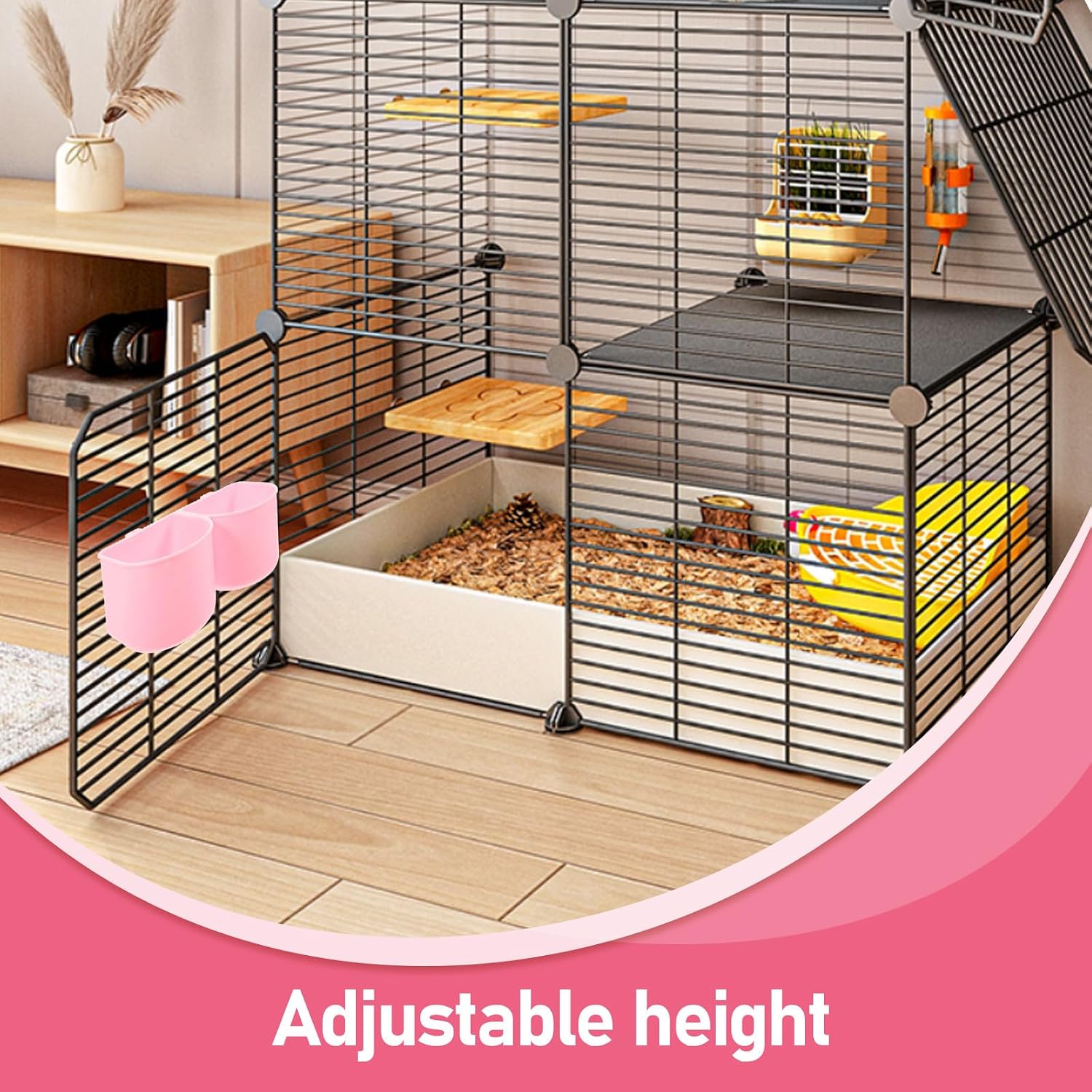 Alasum Pet Hanging Kennel Bowl for Dogs and Cats, Plastic Crate Food and Water Dish, Small Animal Feeder Bowl with No-Spill Design, Suitable for Puppies and Birds, Pink