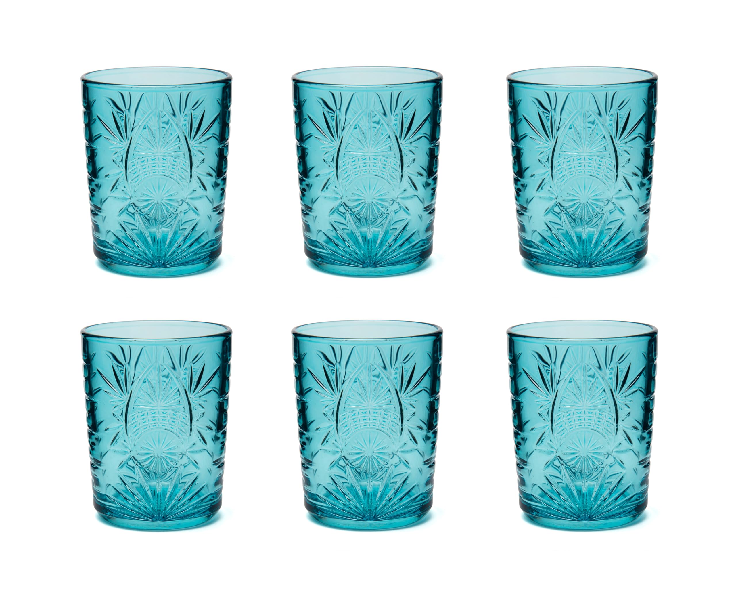 Excelsa Color Tumbler - Juego de 6 vasos de cristal decorados, multicolor, con decoración en relieve, 350 ml, 8 x 10 cm (azul)
