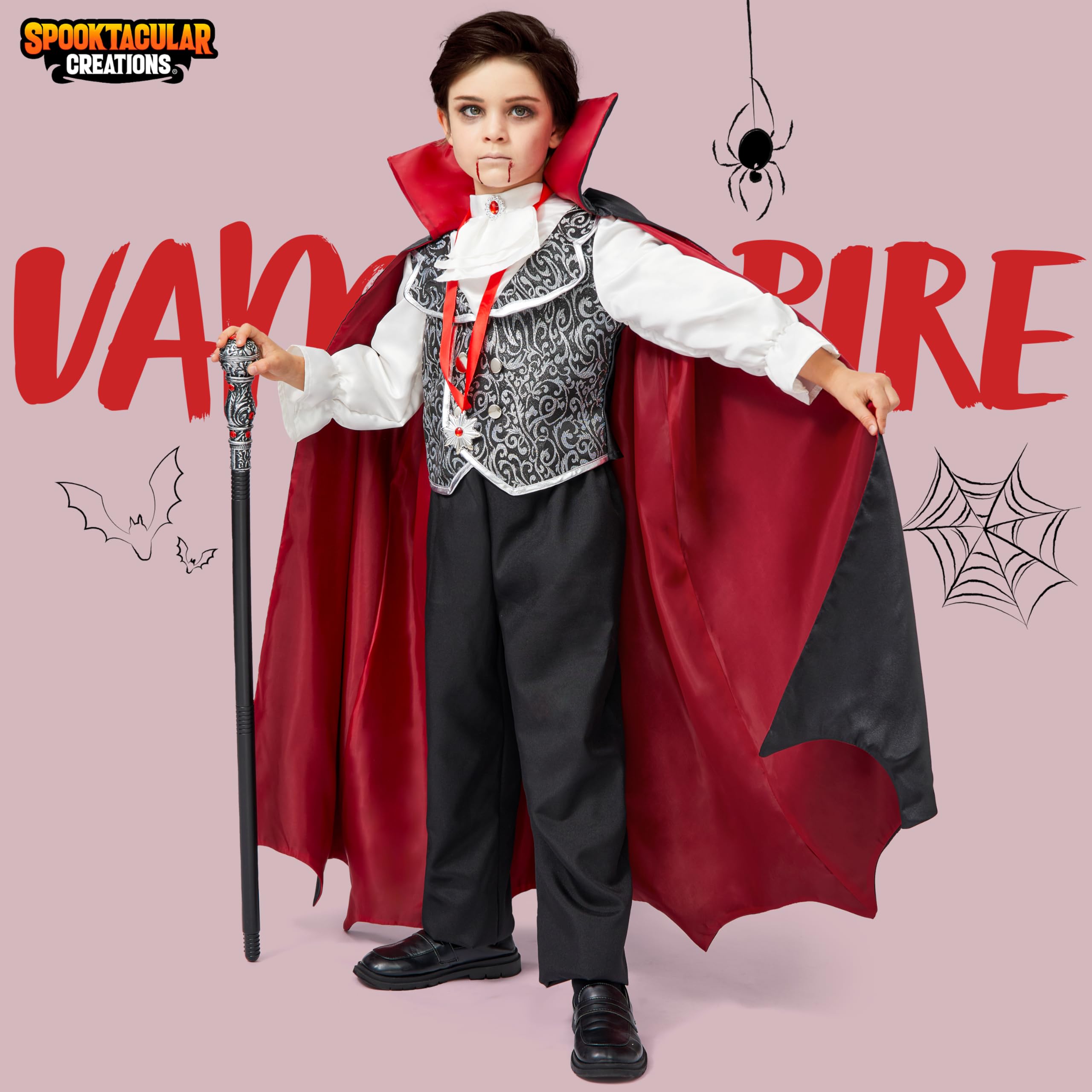 Spooktacular CreationsCostume da vampiro gotico per bambini, ideale per feste, travestimenti, giochi di ruolo e cosplay (3-4 anni)