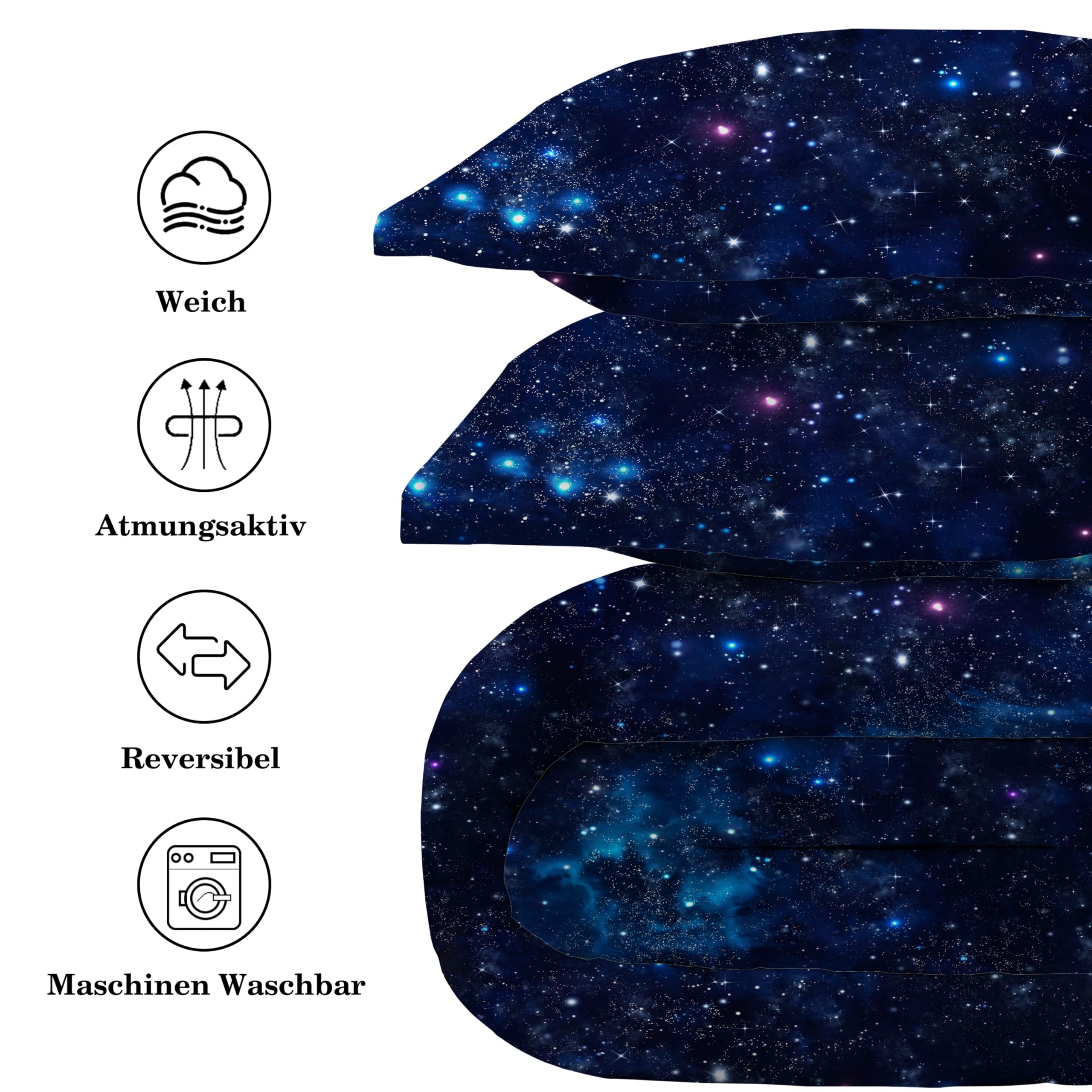Blauer Sternenhimmel Bettdecke 135x200, 4 Jahreszeiten Galaxie Steppdecke | Vierjahreszeiten Bettdecke ohne Bezug, Universum, Warme Ganzjahresdecke, Waschbar Schlafdecke mit 2 Kissenbezug 80x80 cm