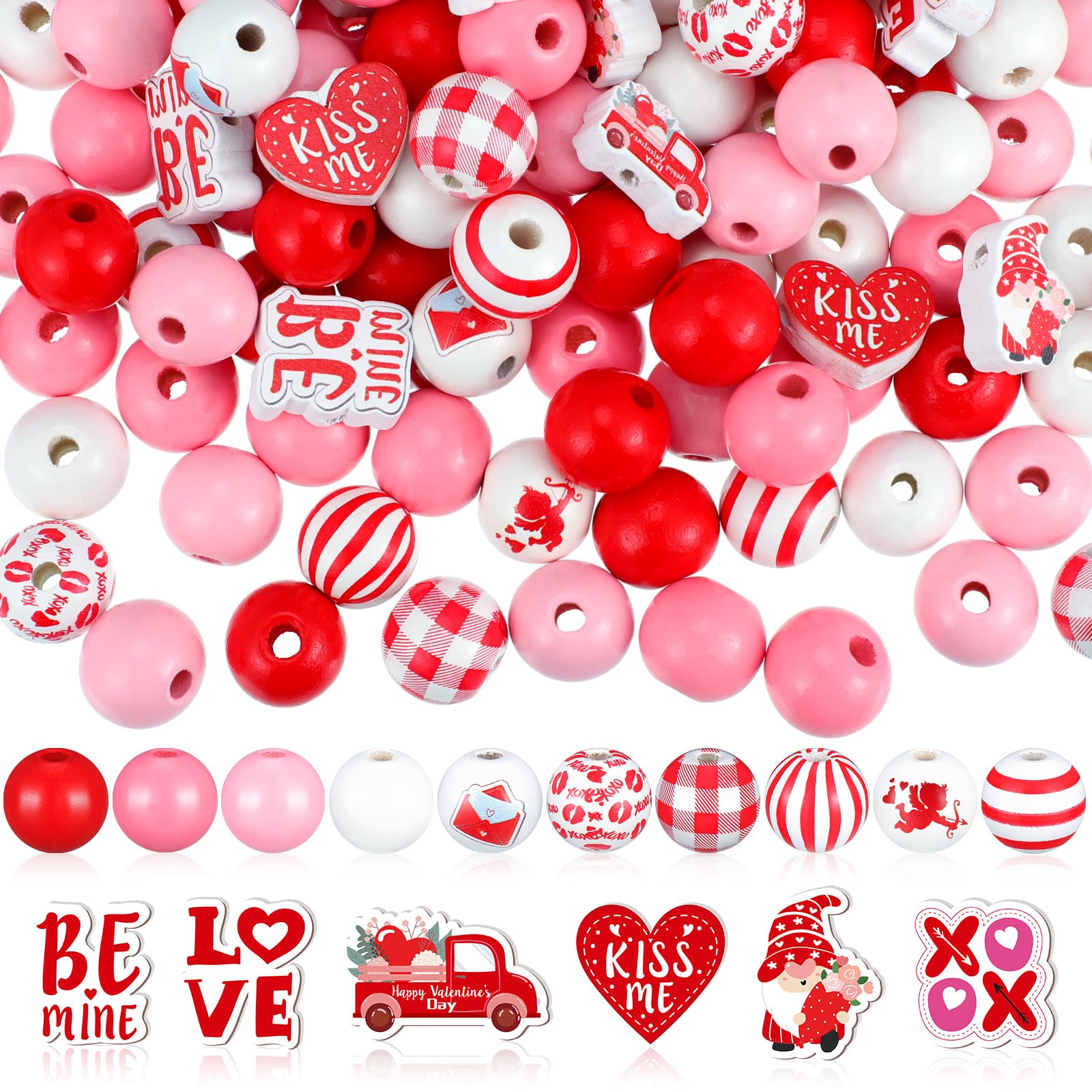Perles en bois naturel pour guirlande rustique et décoration de Saint-Valentin