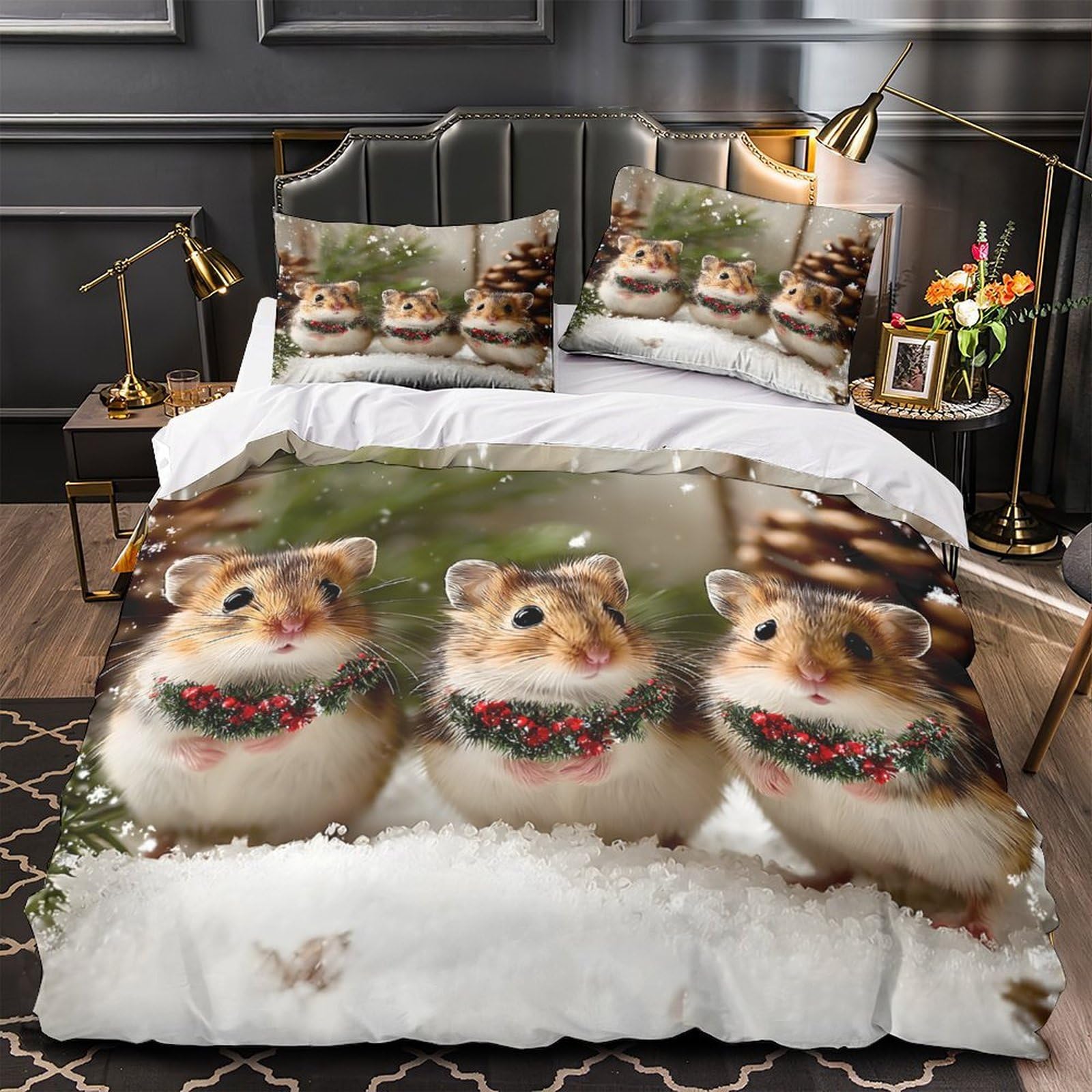 Housse de couette hamsters de Noël lavable en machine super king
