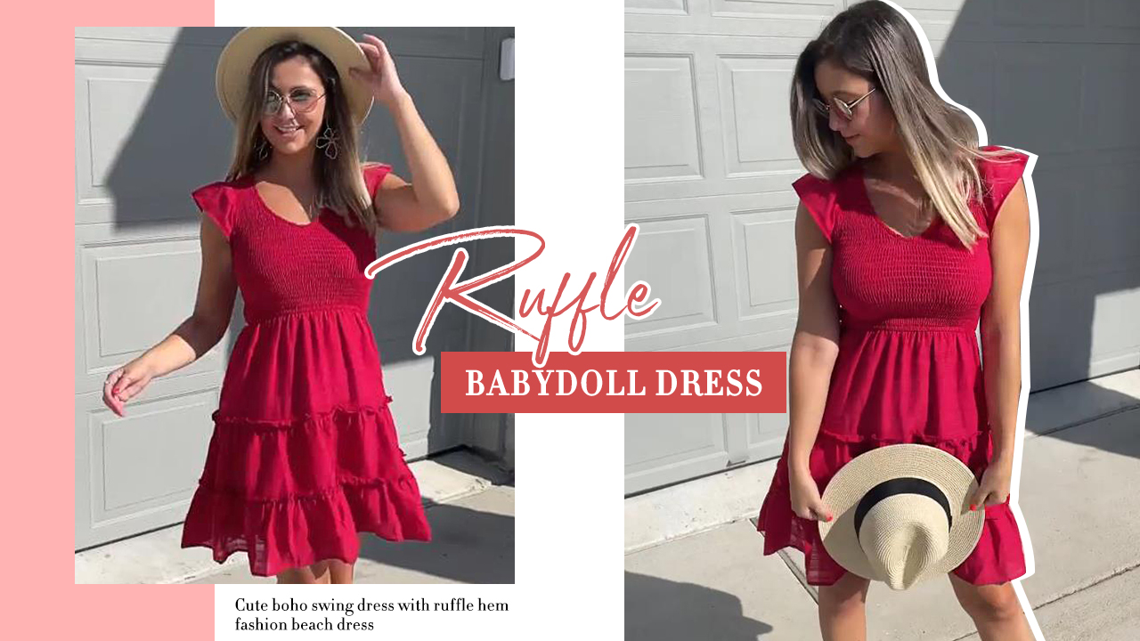 Women's Summer Ruffle Sleeve Mini Dress – Loose Fit, Flowy, Solid Color Baby Doll Style