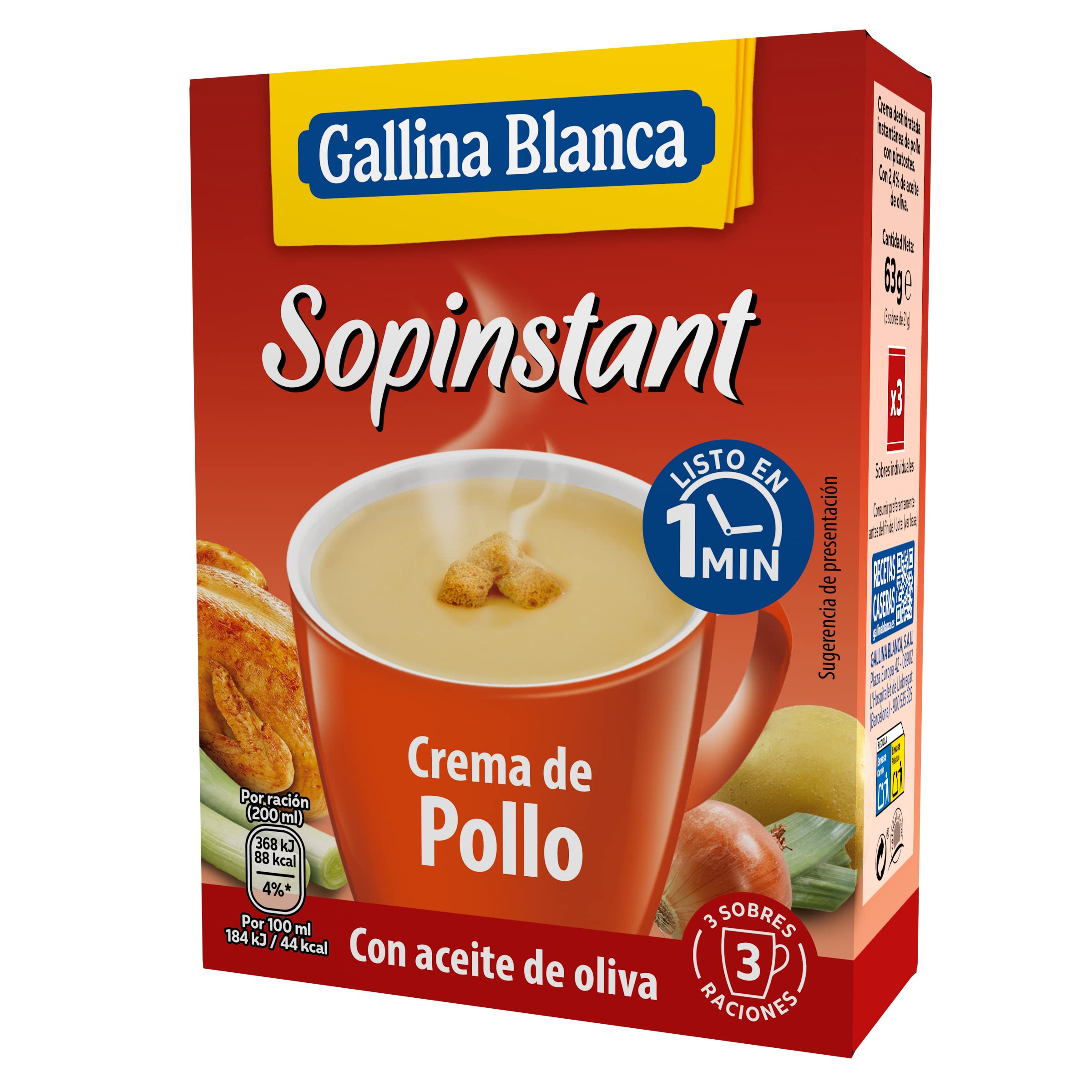 Gallina Blanca Sopinstant Crema de Pollo con Picatostes, 63 Gramos