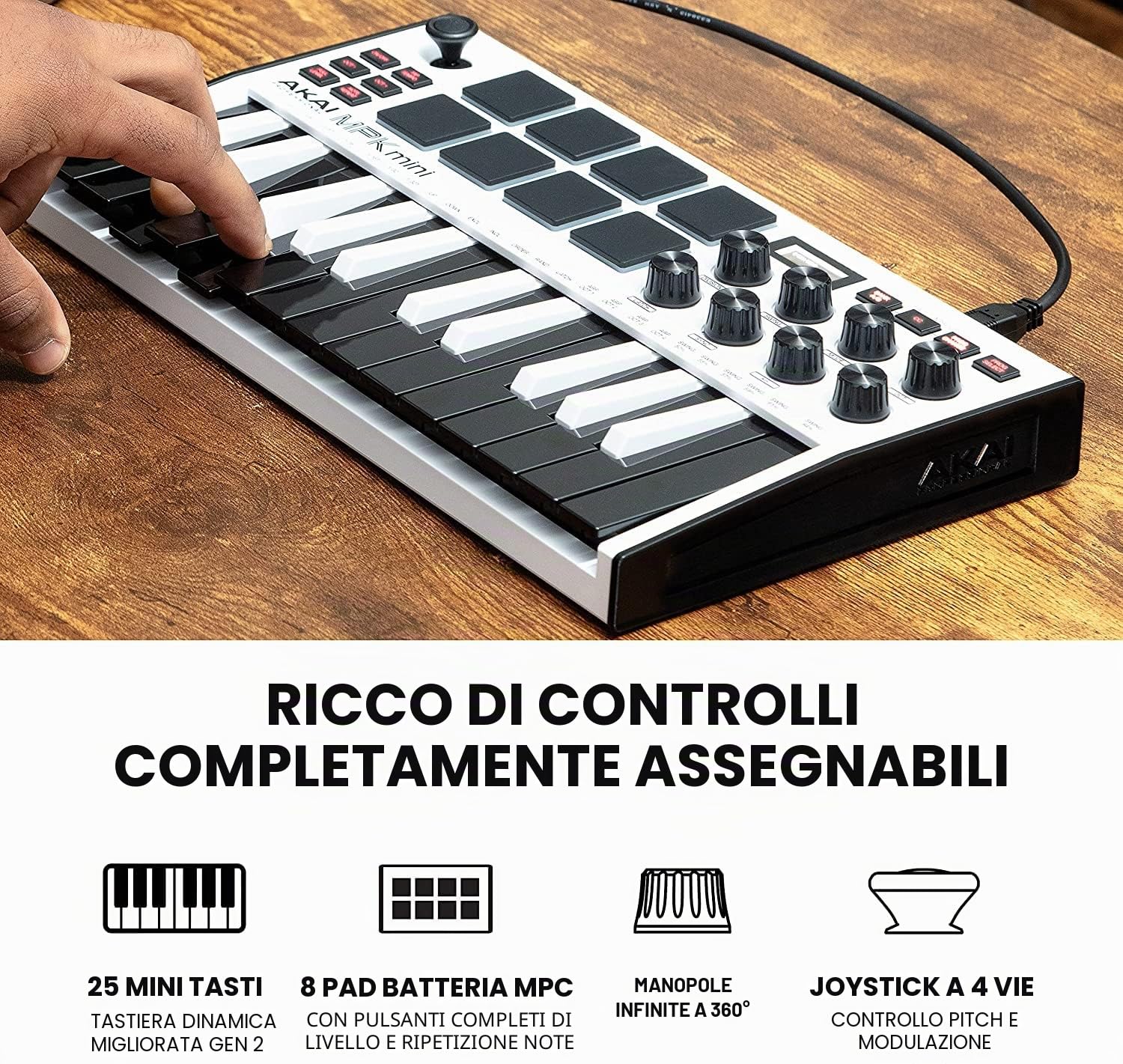 AKAI Professional MPK Mini MK3 White + M-Audio HDH40 – Tastiera MIDI Controller USB a 25 Note con 8 Drum Pad, 8 Manopole e Software + Cuffie Over Ear Chiuse da Studio con Cavo da 2,7 m