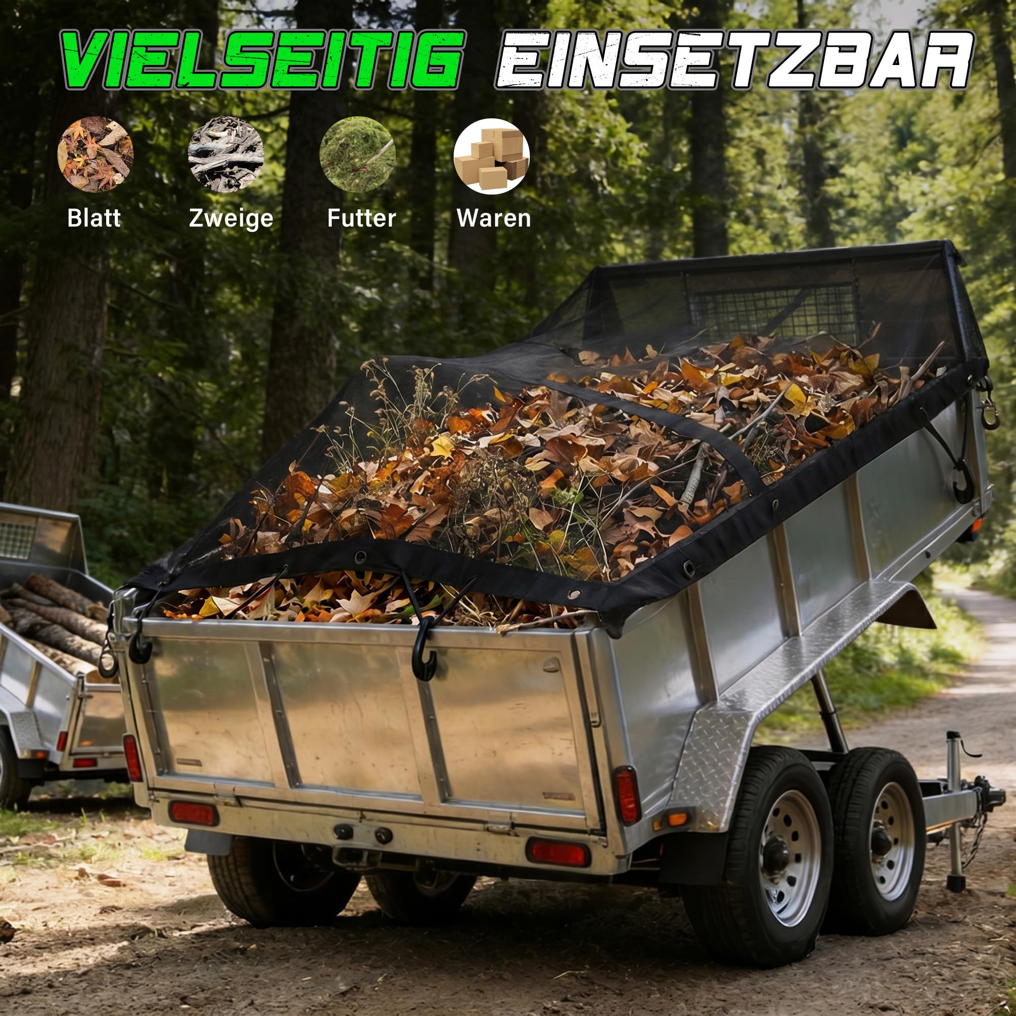 STARLEAPARTS Anhängernetz Feinmaschig 1,2x1,8m mit 16 Haken, Abdecknetz für Anhänger mit Gummiseil, Anhängerplane Containernetz Ladungssicherung für Auto, LKW, Schwarz
