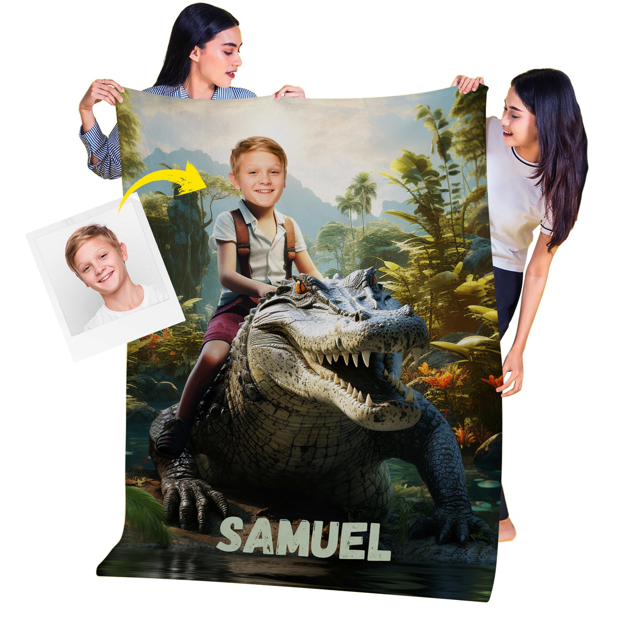 Personalized Photo Blankets Boy Gifts, 50 x 60 Sherpa Minky Blankets for Him Gift, Custom Blanket with Picture, Crocodile Gift for Teen Boys, Meaningful Gifts for Him, Gator Lover Gifts for Kids KC37