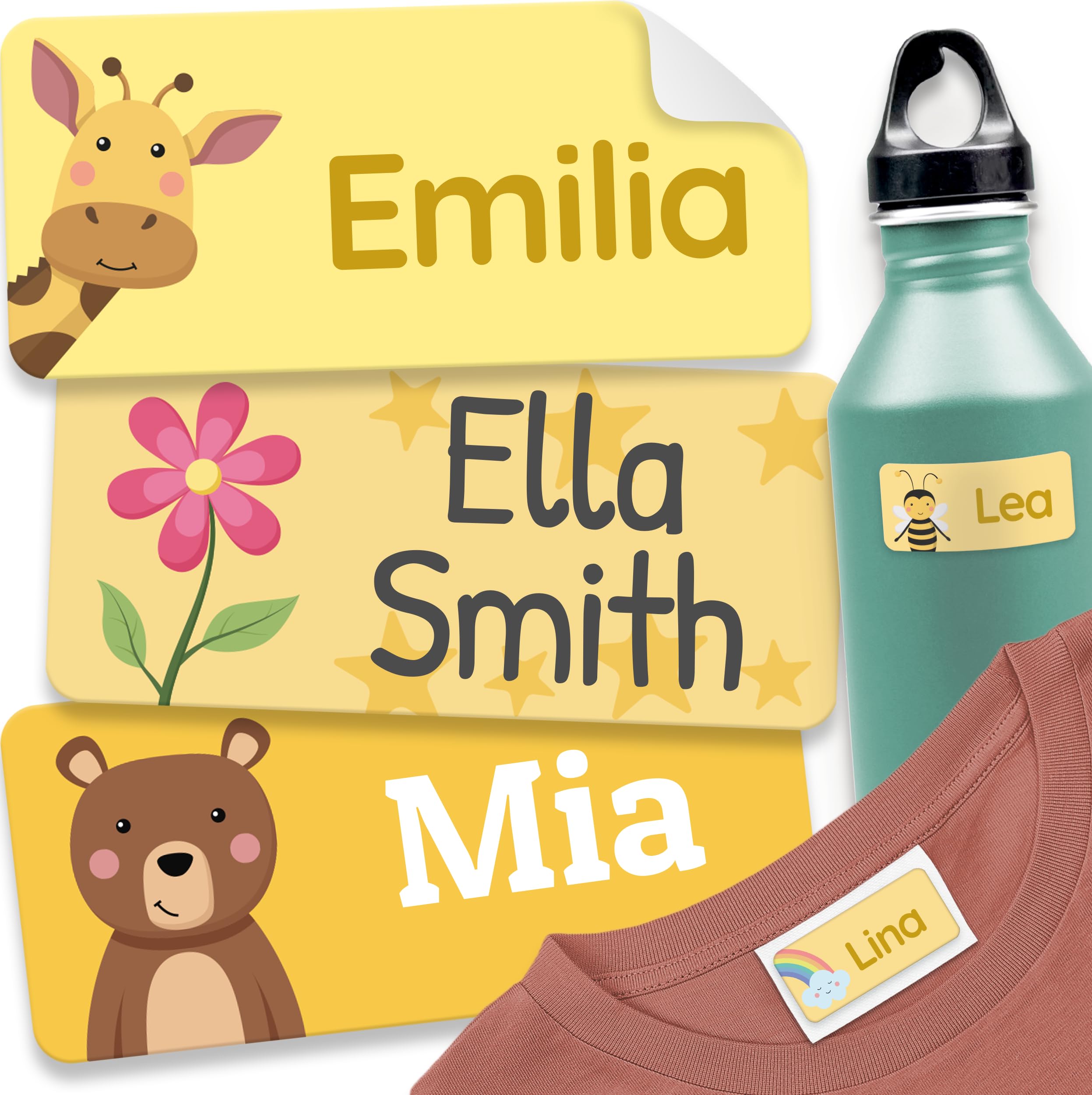 60 Stick on Name Labels for Clothes Kids - Personalised Name Tags for Clothes, School and Nursery - Waterproof and No-Iron Name Stickers for Kids