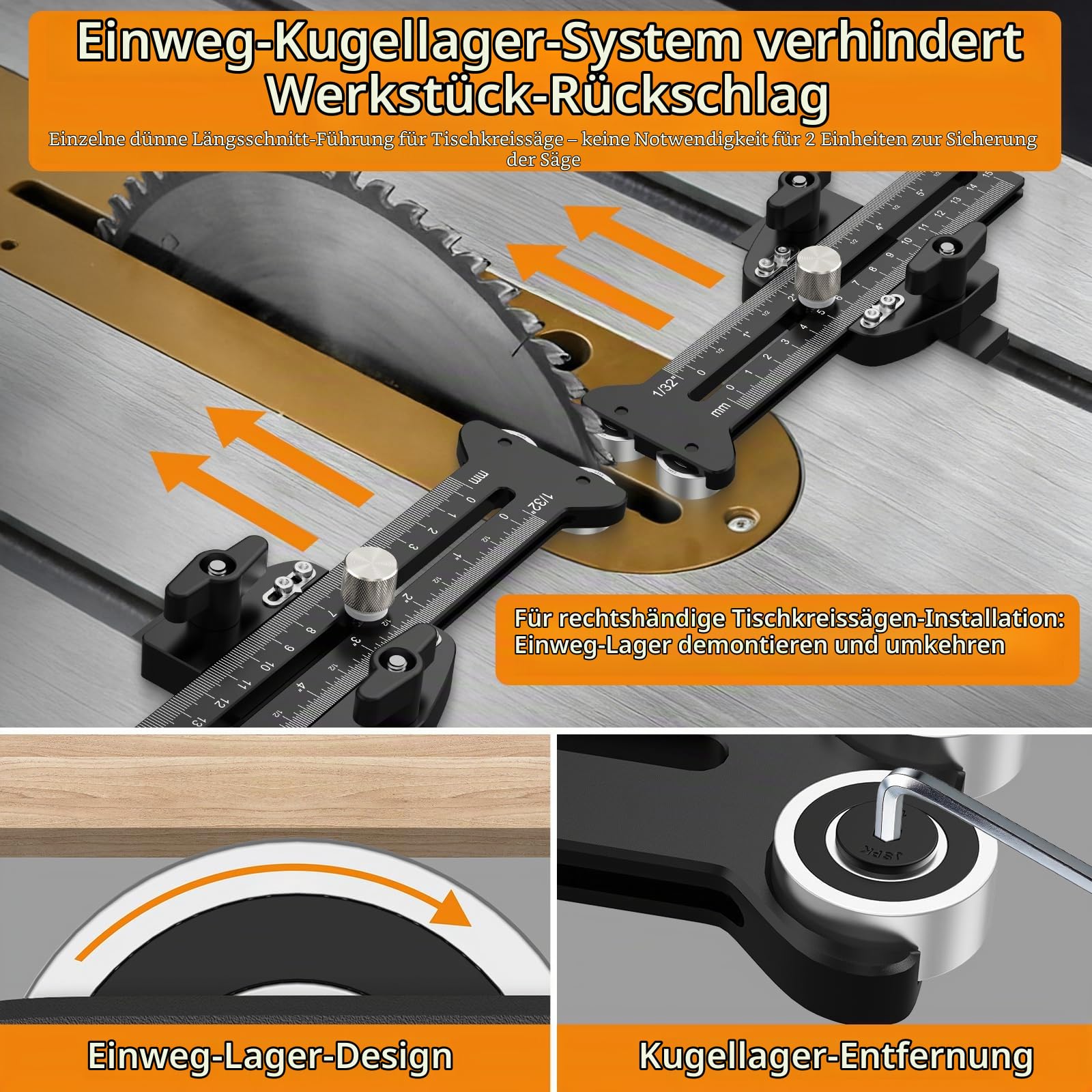 Neoteck Tischkreissägenführung Fräsanschlag Sägeanschlag 150mm mit Doppelrollen-Rücklaufsperre 9,5 x 19mm T-Nuten Holzbearbeitungswerkzeuge für Tischkreissäge, Bandsäge, Frästisch