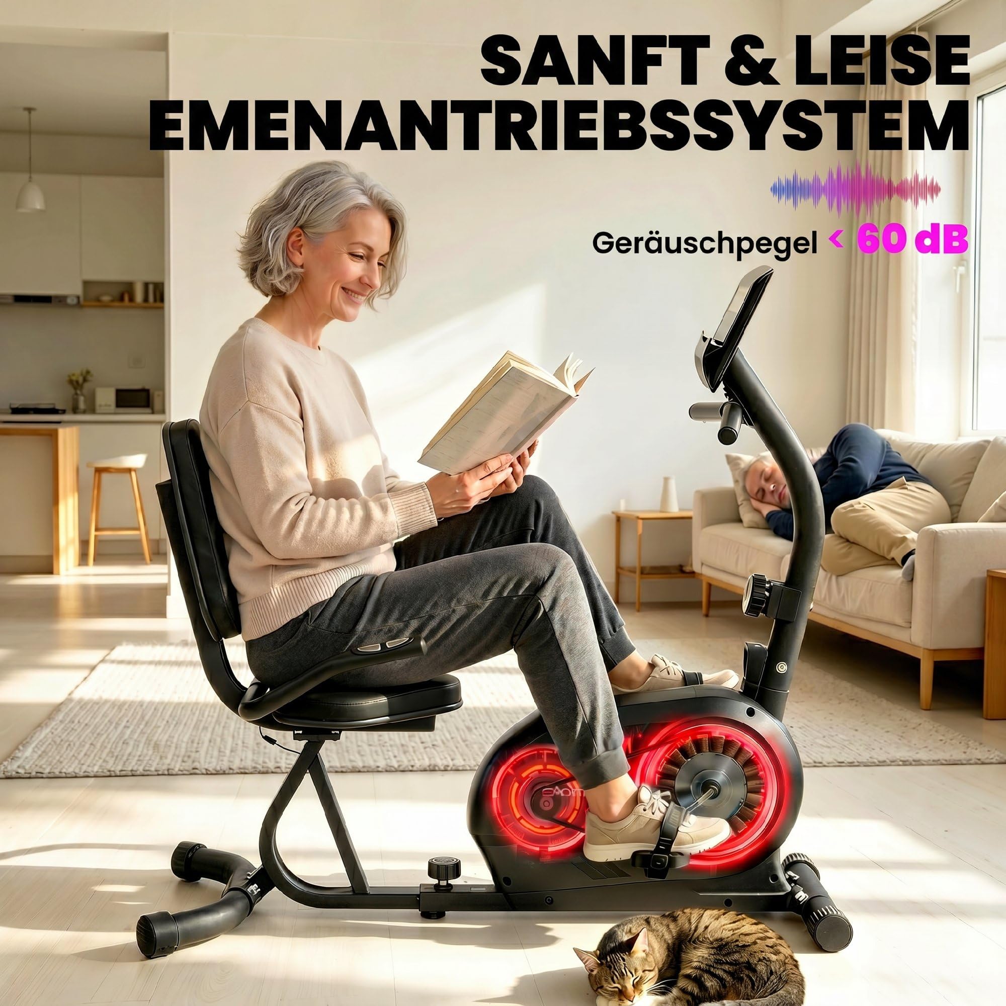 SPORTNOW Liegeergometer für Zuhause mit 8 verstellbar Widerstandsstufe Magnetbremse APP Pulssensor LCD-Display Verstellbar Fußriemen, Senioren Liegefahrrad Heimtrainer mit verstellbarer Rückenlehne