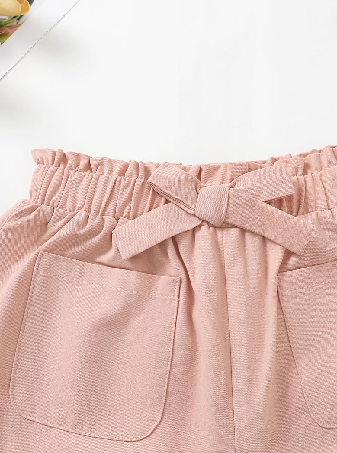 Girls Shorts Bow Tie Paperbag Elastic High Waist Casual Summer Wide Leg Shorts with Pockets - Image 4