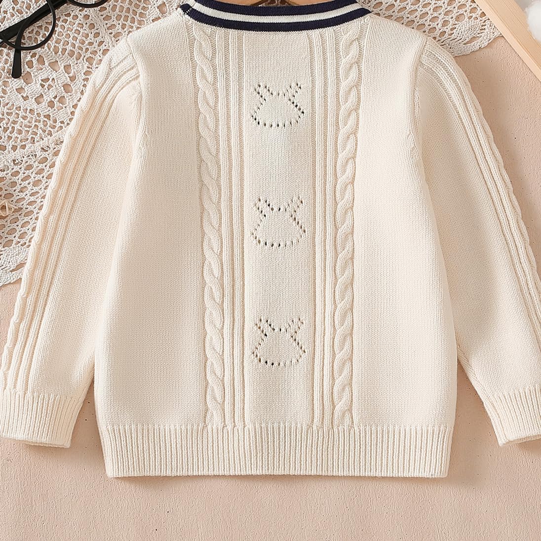 Classic Preppy Style Cable Knit Cardigan Sweater, for Girls Ages 3-8 Years, School Uniform Design