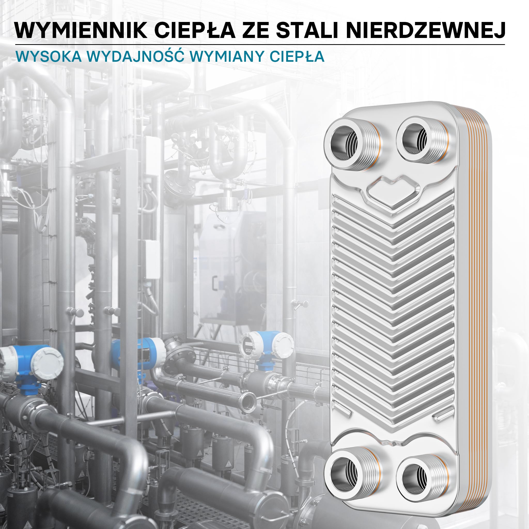 Wiltec Wymiennik płytowy 10 płyt, maks. 22 kW, maks. przepływ 4 m³/h, objętość 0,18 l, ze stali nierdzewnej do przekazywanie ciepła