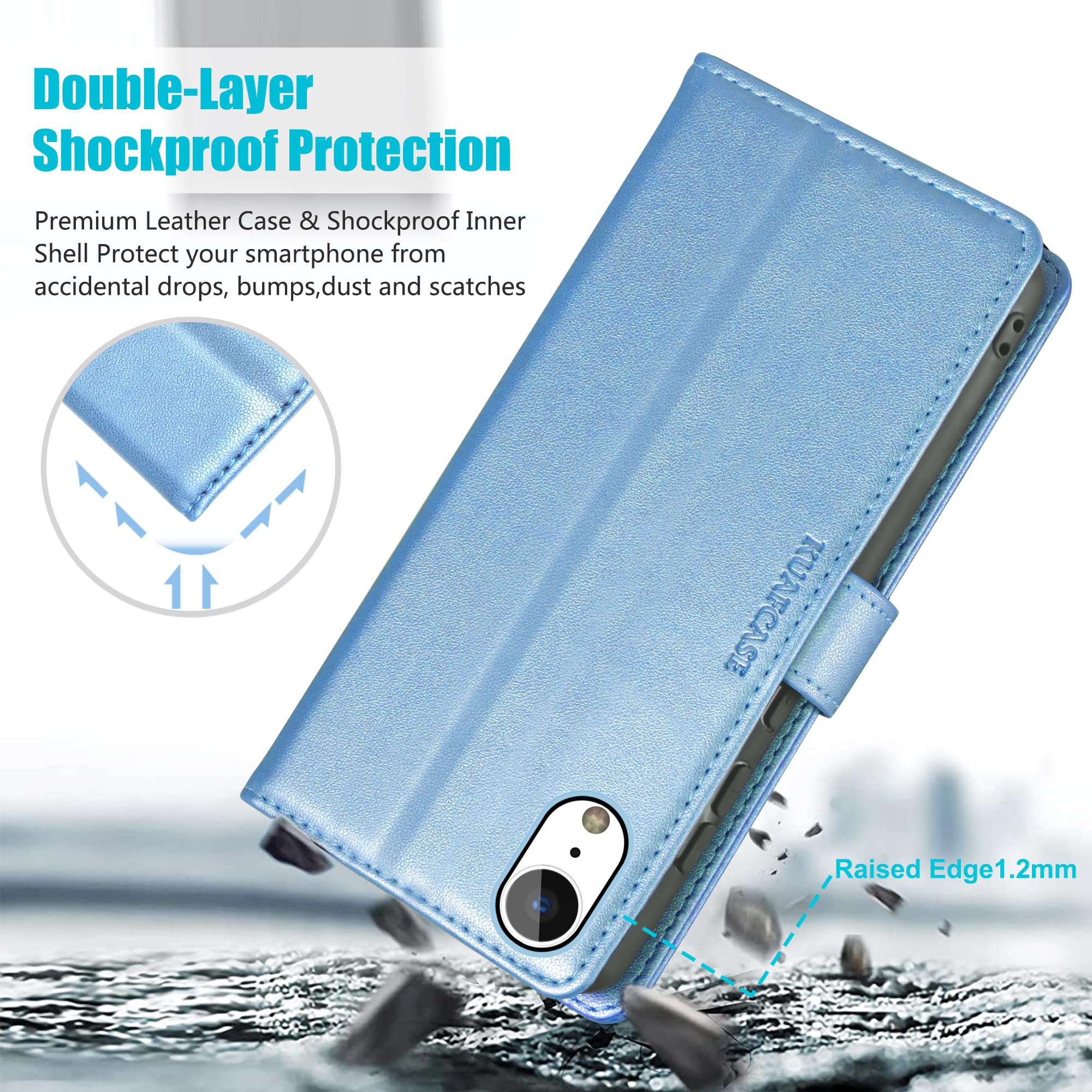 Kuafcase Compatible for iPhone XR Case with 4 Card Slots Magnetic Closure Kickstand Shockproof Protective Phone Case Compatible for iPhone XR - Image 3