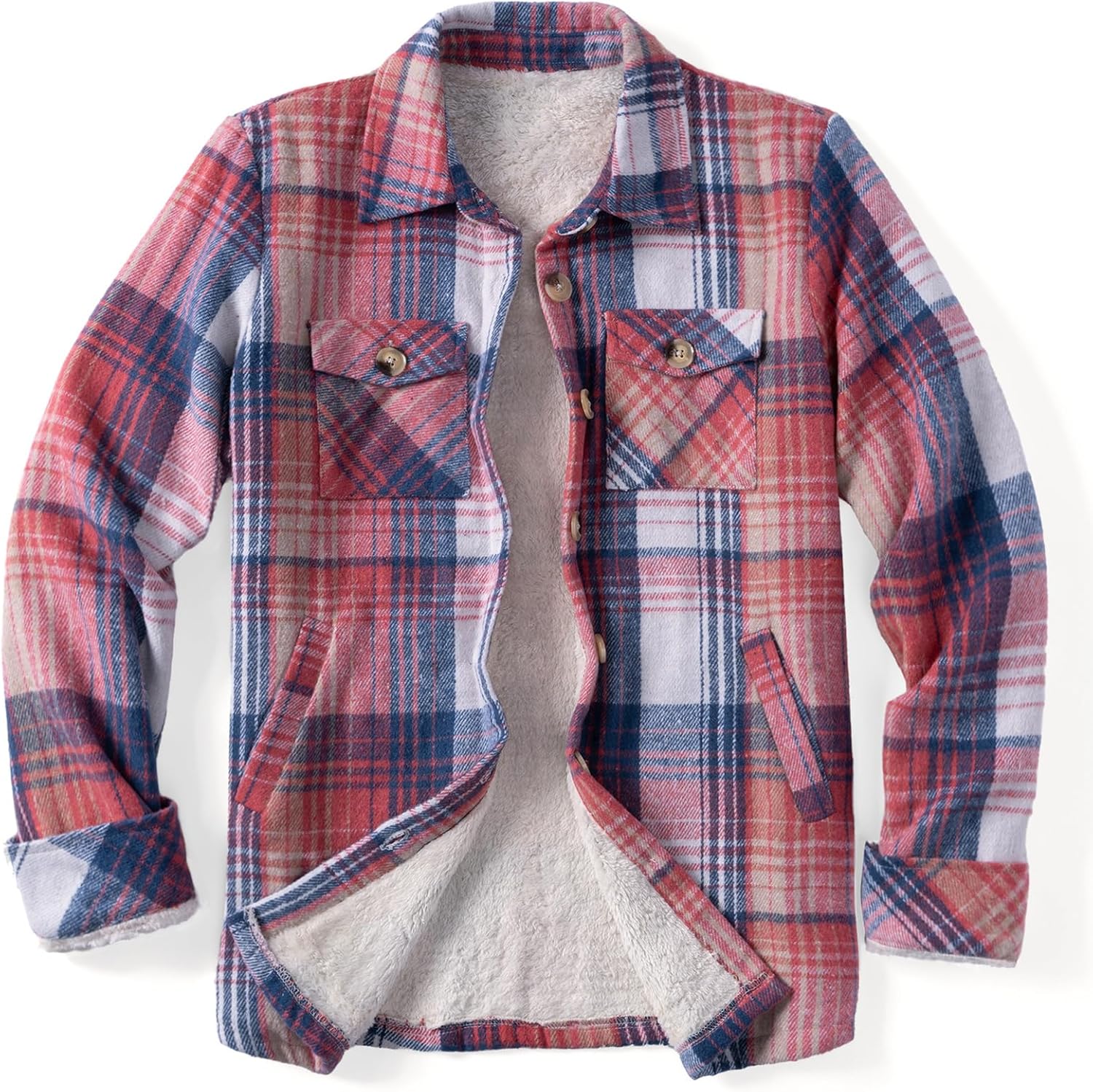 Zeagoo Women's Fleece Sherpa Jacket Casual Long Sleeve Button Down Flannel Shacket Shirt Winter Coat with Pockets - Image 5