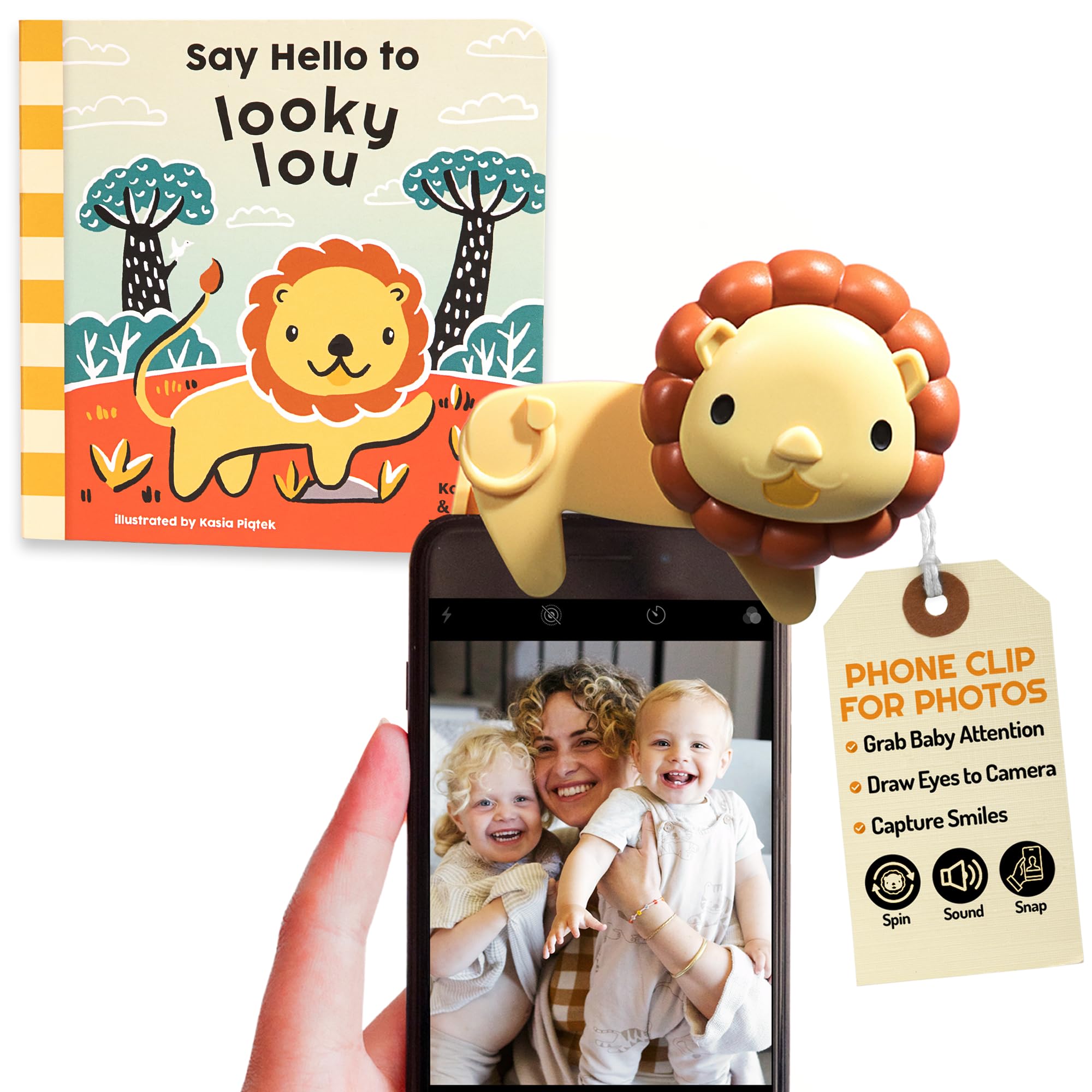 Looky Lou Bundle - Phone Clip & Storybook Set for Newborn Photography, Monthly Milestones, Halloween & Fall Baby Photoshoot Props - New Mom, Parent,