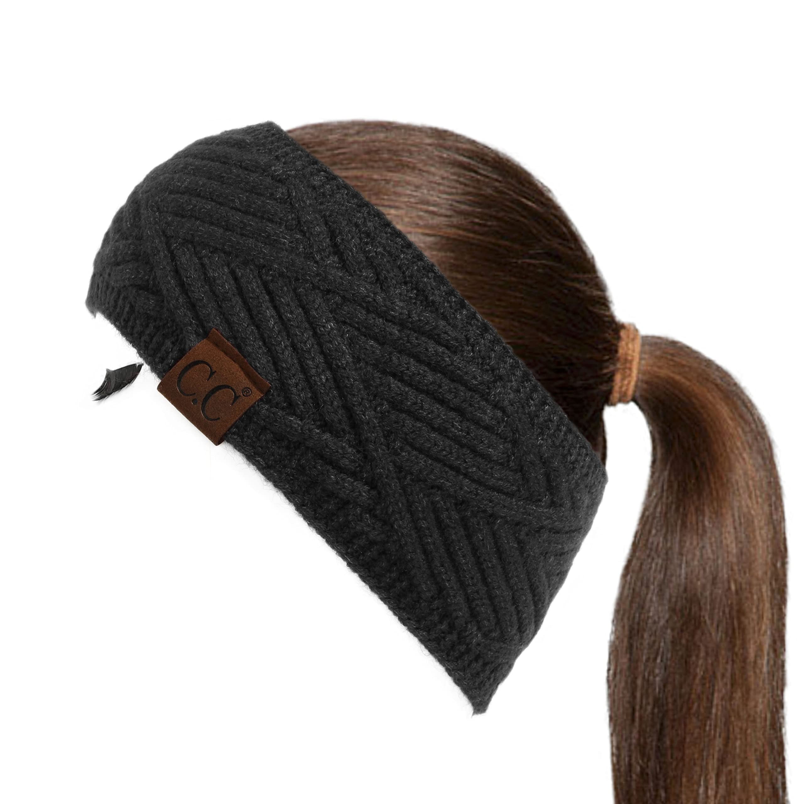 C.C Winter Fuzzy Fleece Lined Thick Knitted Diagonal Stripes Criss-Cross Pattern Headband Headwrap (HW-2060)