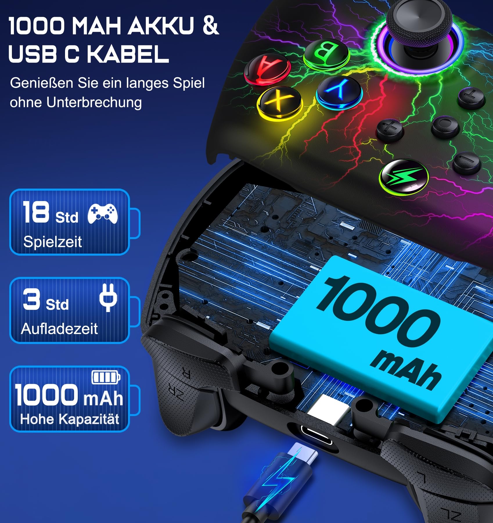 HELLCOOL Kabellos Controller für Switch/Lite/OLED Konsole - Switch Controller mit Cooles RGB Look, Programmierbare/Turbo/Aufwachfunktion, Präzise Joysticks, Dual Motors Vibration