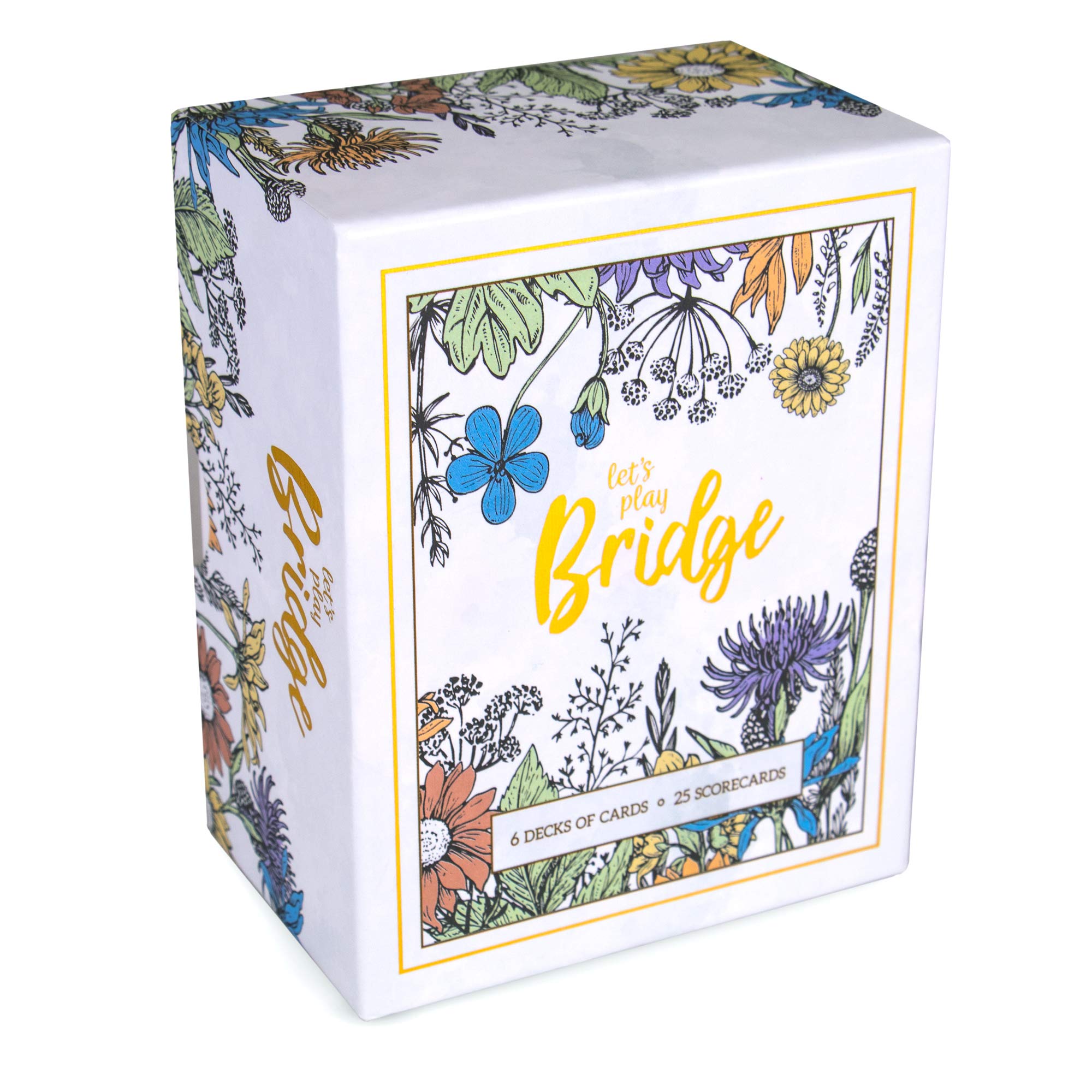 Let's Play Bridge | 6 Decks von bunten, Aquarell-inspirierten Blumen-Spielkarten | Spezieller 4-Farben-Index | Klassisches Familienspiel inkl. 25 Punktekarten