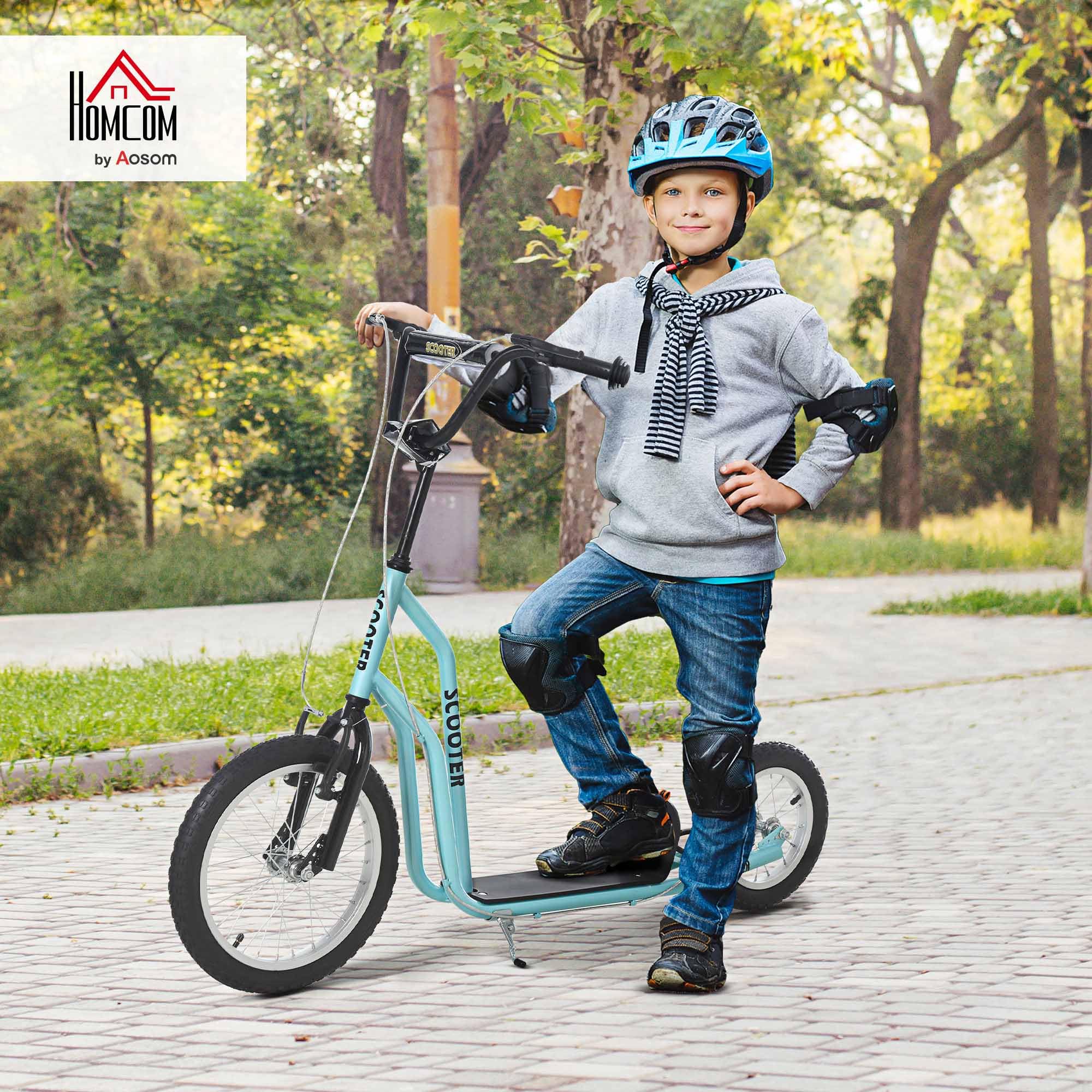 HOMCOM Kinderroller mit Verstellbarem Lenker Handbremse 16 Zoll | Großen Rädern, Kickscooter Cityroller, für Jungen und Mädchen ab 5 Jahre, Scooter Tretroller, Metall