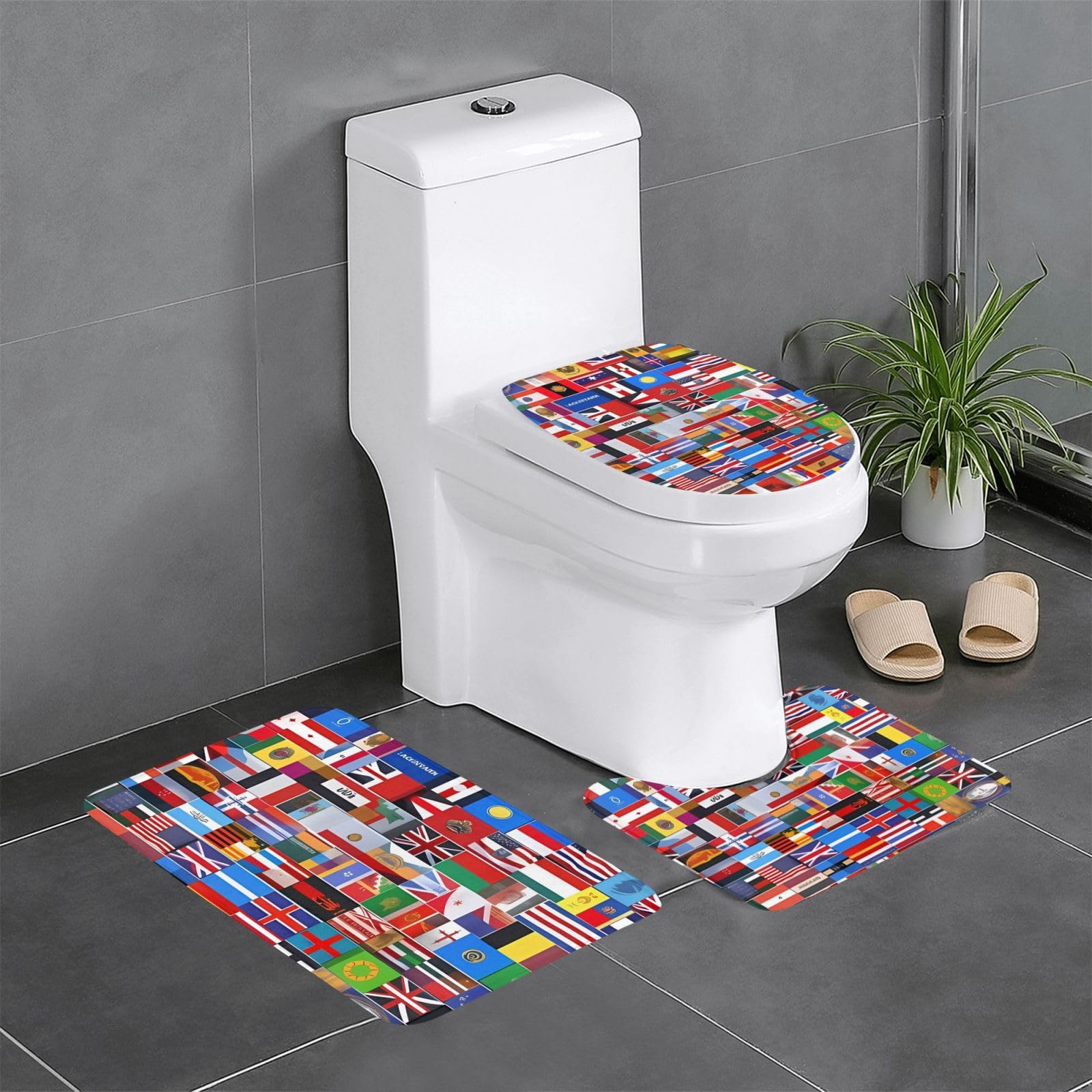 Tapis de salle de bain antidérapants de formes ovale et rectangulaire en lot de 3 pièces
