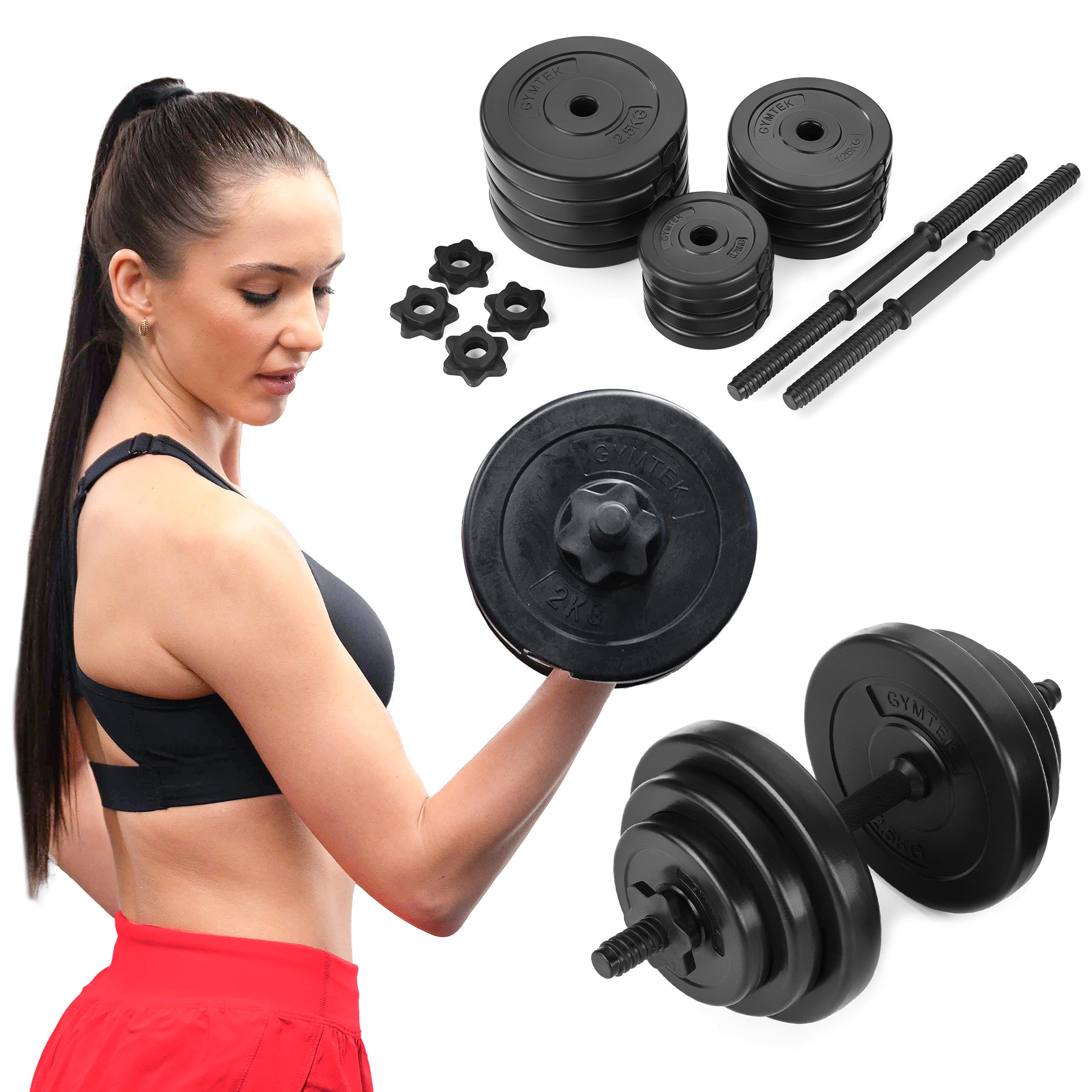 Gymtek® Set Manubri 20 kg - 2x Impugnature per Manubri - 4x 2,5 kg, 4x 1,25 kg, 4x 1 kg