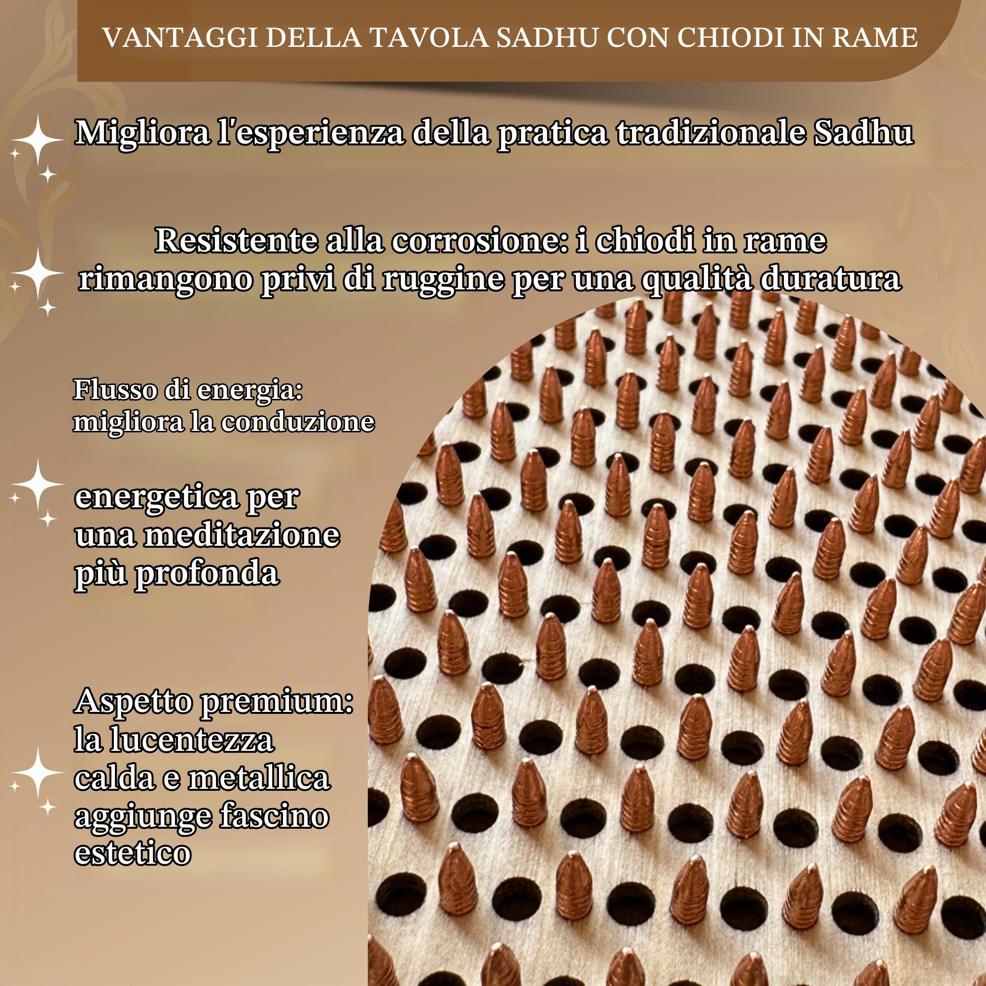 Sadhu Board di TENGRY, chiodi in rame appositamente realizzati, 10 mm, leggera, pedana, legno, per massaggio agopuntura, tappetino per agopuntura, tappetino per agopressione, tavola per unghie, regalo