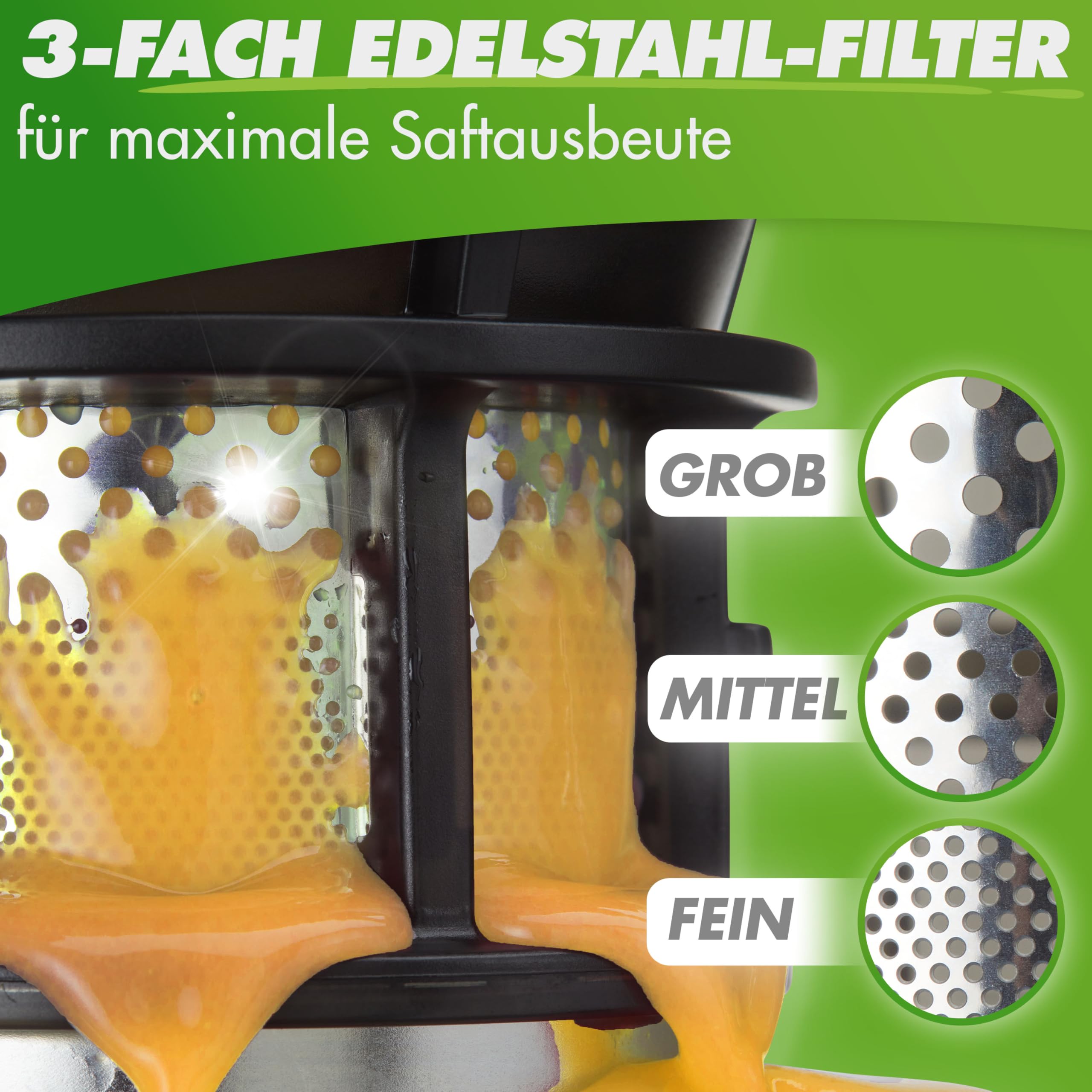 Nutrilovers Slow Juicer NUTRI-PRESS MAX Ganze Früchte entsaften Entsafter mit XXL 135 mm Öffnung, BPA-frei inkl. Saft-Flasche, Slow Juice Rezeptbuch