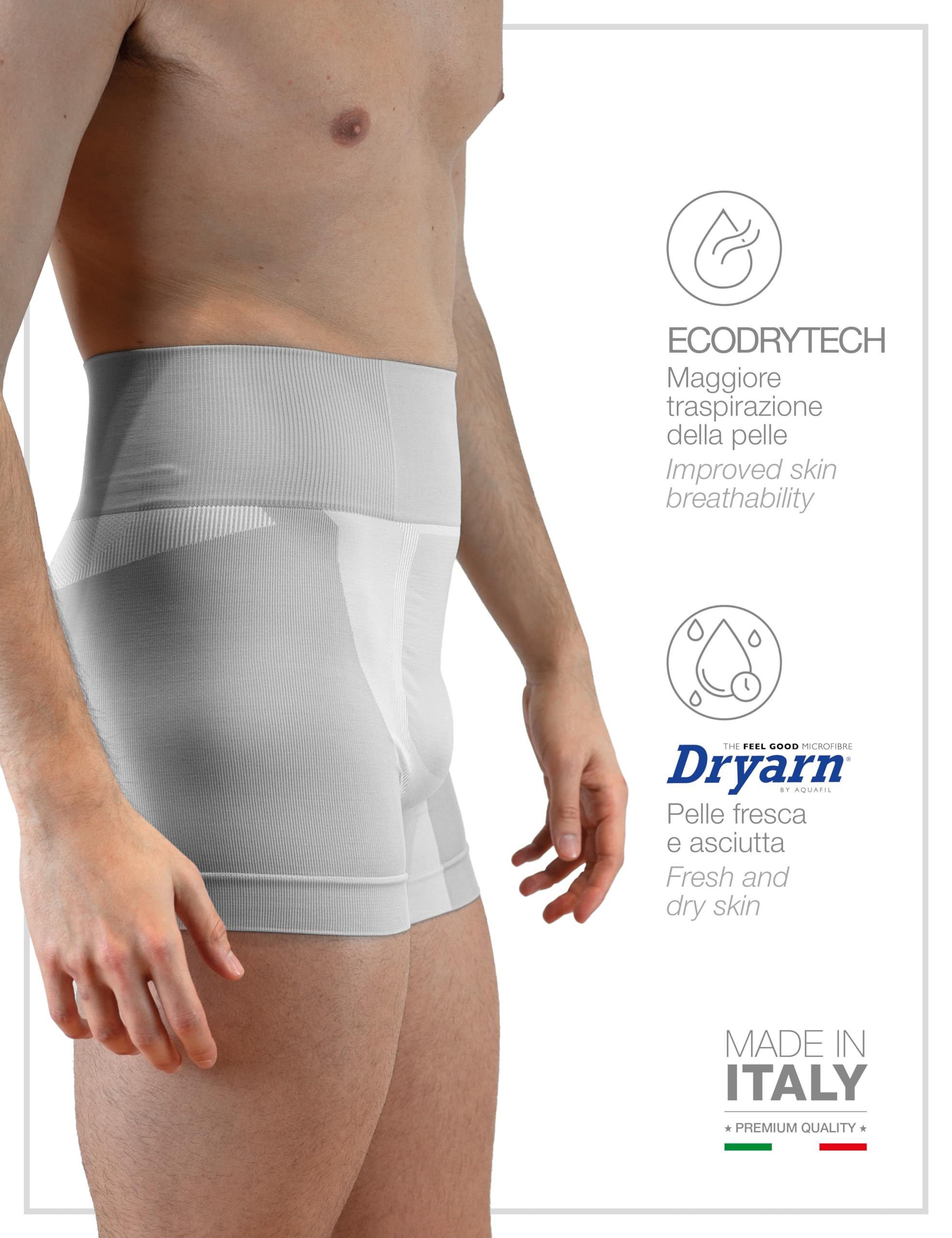 FarmaMed Ecodrytech Boxer Homme, Travail, Sport, Loisirs, Fitness, Seamless, Antibactérien, Anti-Odeur, 100% Fabriqué en Italie, Lot de 2