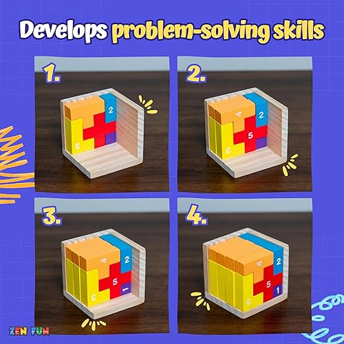 Miniatura 7 de Zen Fun Rompecabezas de madera 3D para niños, 20 y 40 piezas, cubo de rompecabezas de madera en forma de L y T, rompecabezas de escritorio para