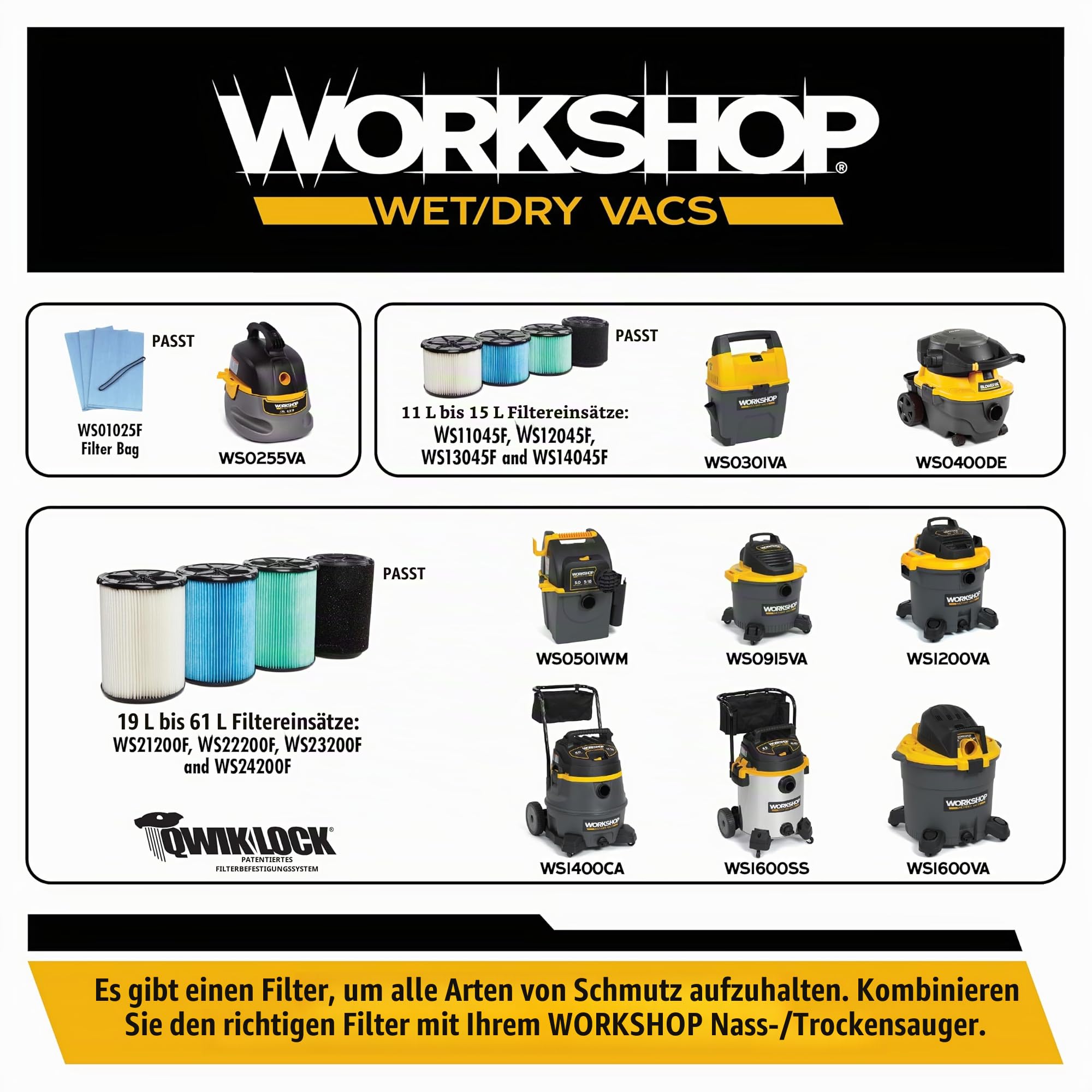 WORKSHOP Wet/Dry Vacs Staubsauger-Dachrinnen-Reinigungsset WS25051A 2-1/2 Zoll Nass-/Trockenladen Vakuumzubehör für die Dachrinnenreinigung | Sammelt oder bläst Schmutz aus Dachrinnen, für Werkstatt-Staubsauger, passend für 5,1 cm Verlängerungsstäbe und S