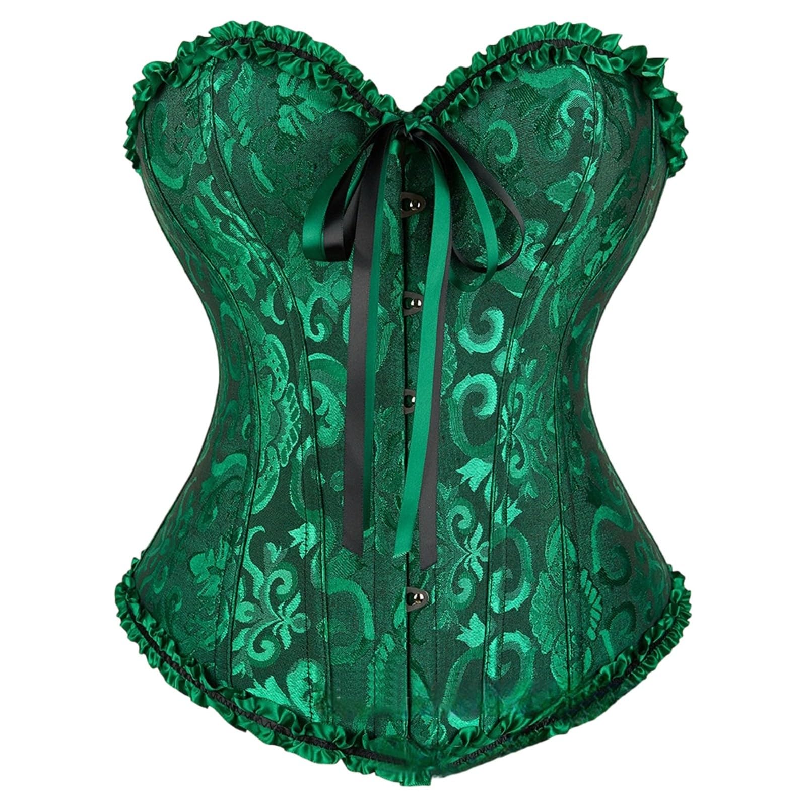 Satin Boned Overbust Corset for Women Plus Size - Vintage Bridal Lingerie Basque Bodysuit, Gothic Lace Up Bustier Top & Sexy Shapewear Costume