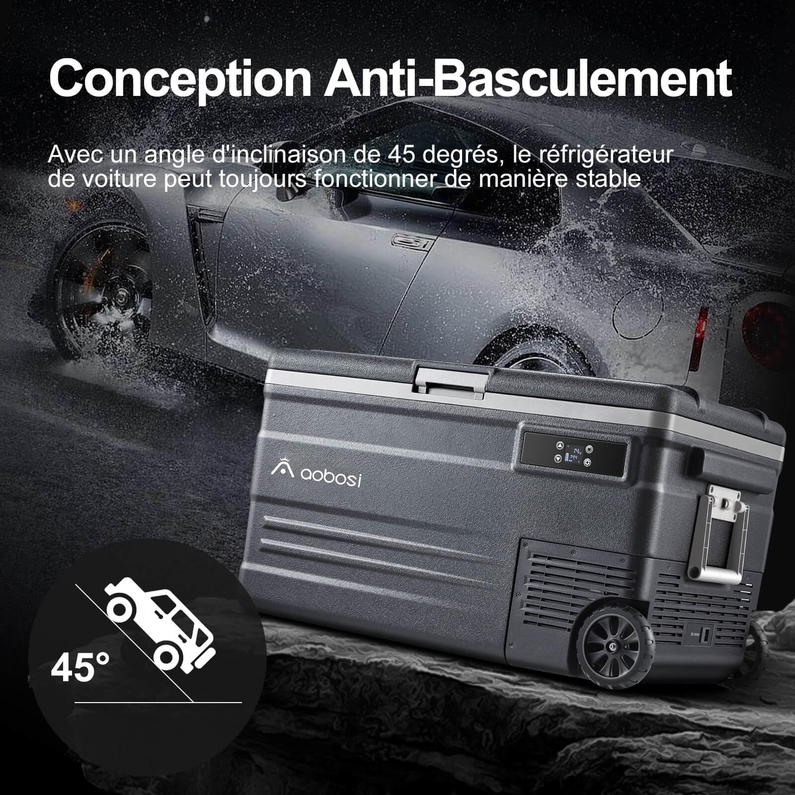 AAOBOSI Glacière à Compresseur 74L, Glaciere Électrique -20℃ à 20℃, APP&Bouton Contrôle, 12/24V DC et 100-240V AC Frigo Camion Pour Voiture, Camion, Bateau, Camping-Car Et Prise De Courant