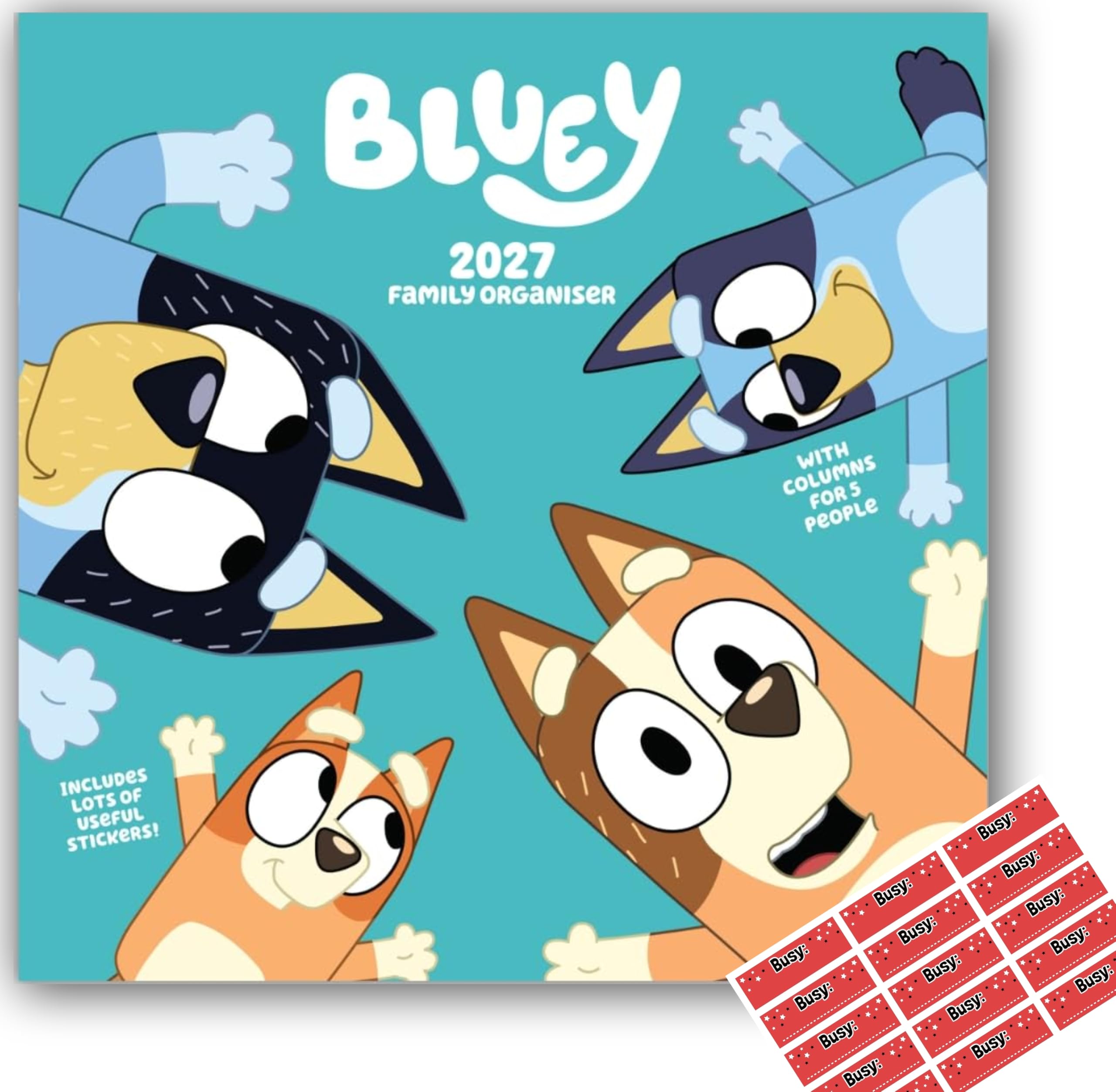 Bluey Calendar 2027 Family Organiser 5 Columns with Free Stickers