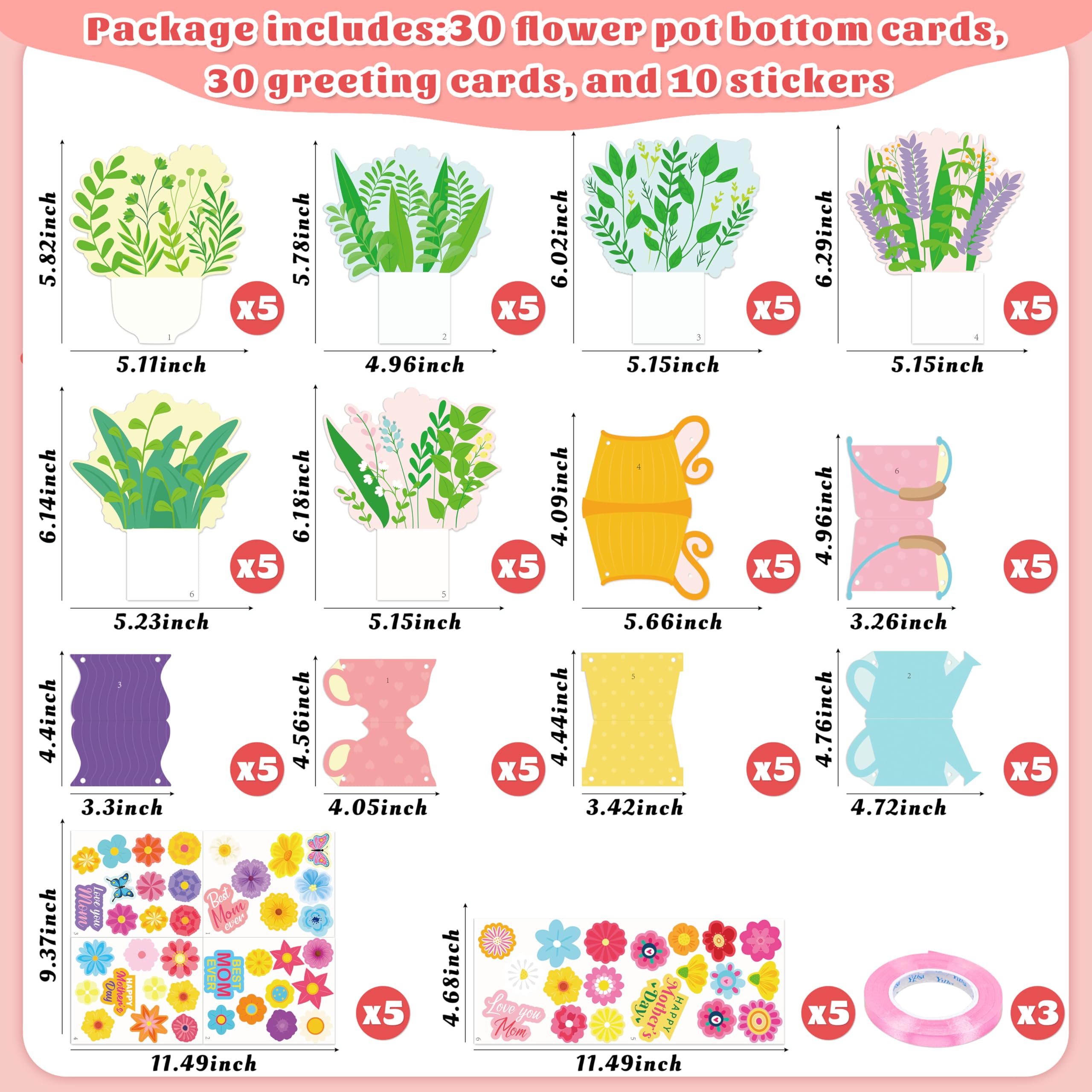 80UncleKimby 30 Set Mothers Day DIY Craft for Kids - Flower Card Making Kit with Greeting Cards Stickers Set Gifts for Classroom School Activities — view 3