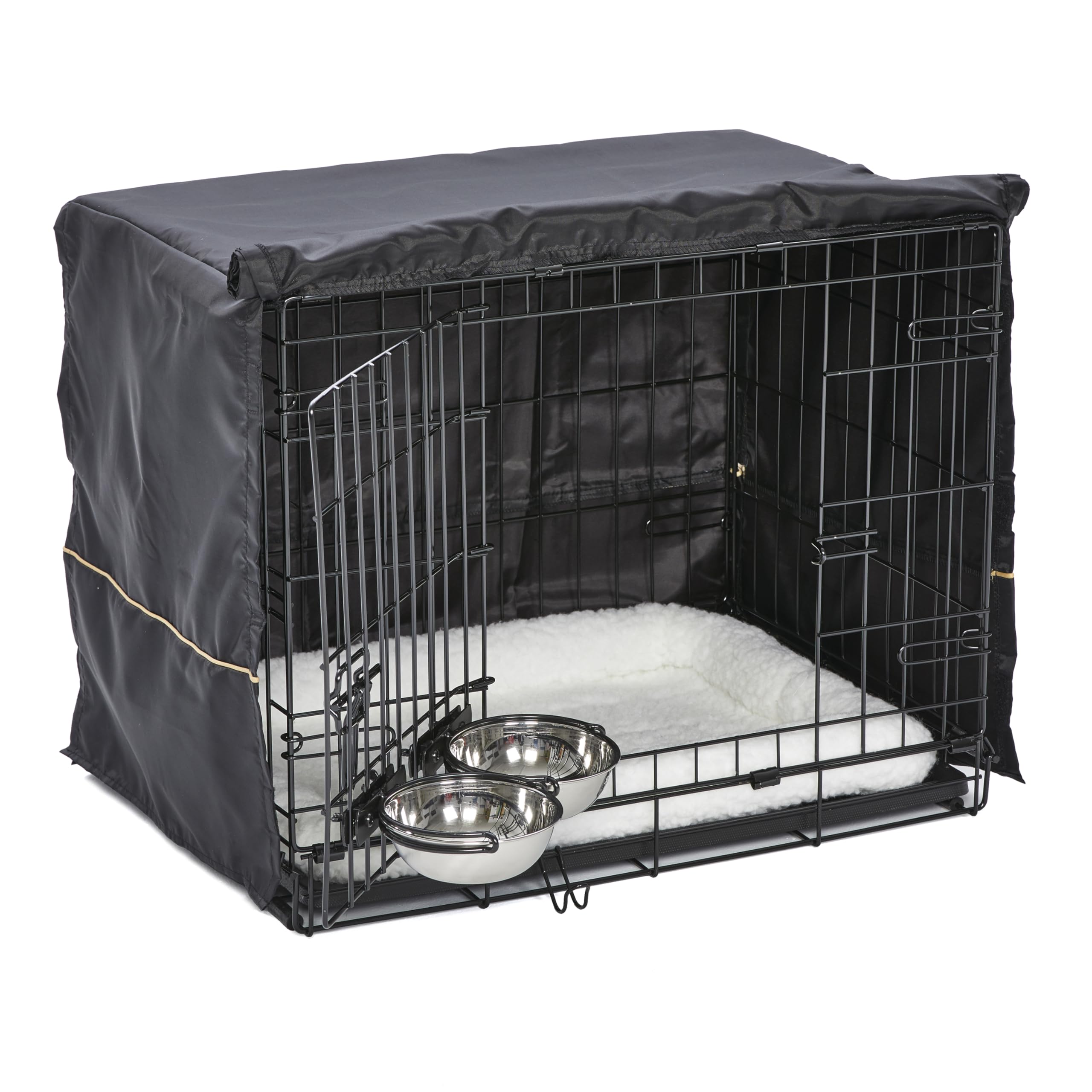 MidWest Homes for Pets - Kit de inicio iCrate de doble puerta, pack de jaula para perros de 61 cm para razas pequeñas, incluye jaula, cama para mascotas, 2 cuencos y cubierta de privacidad