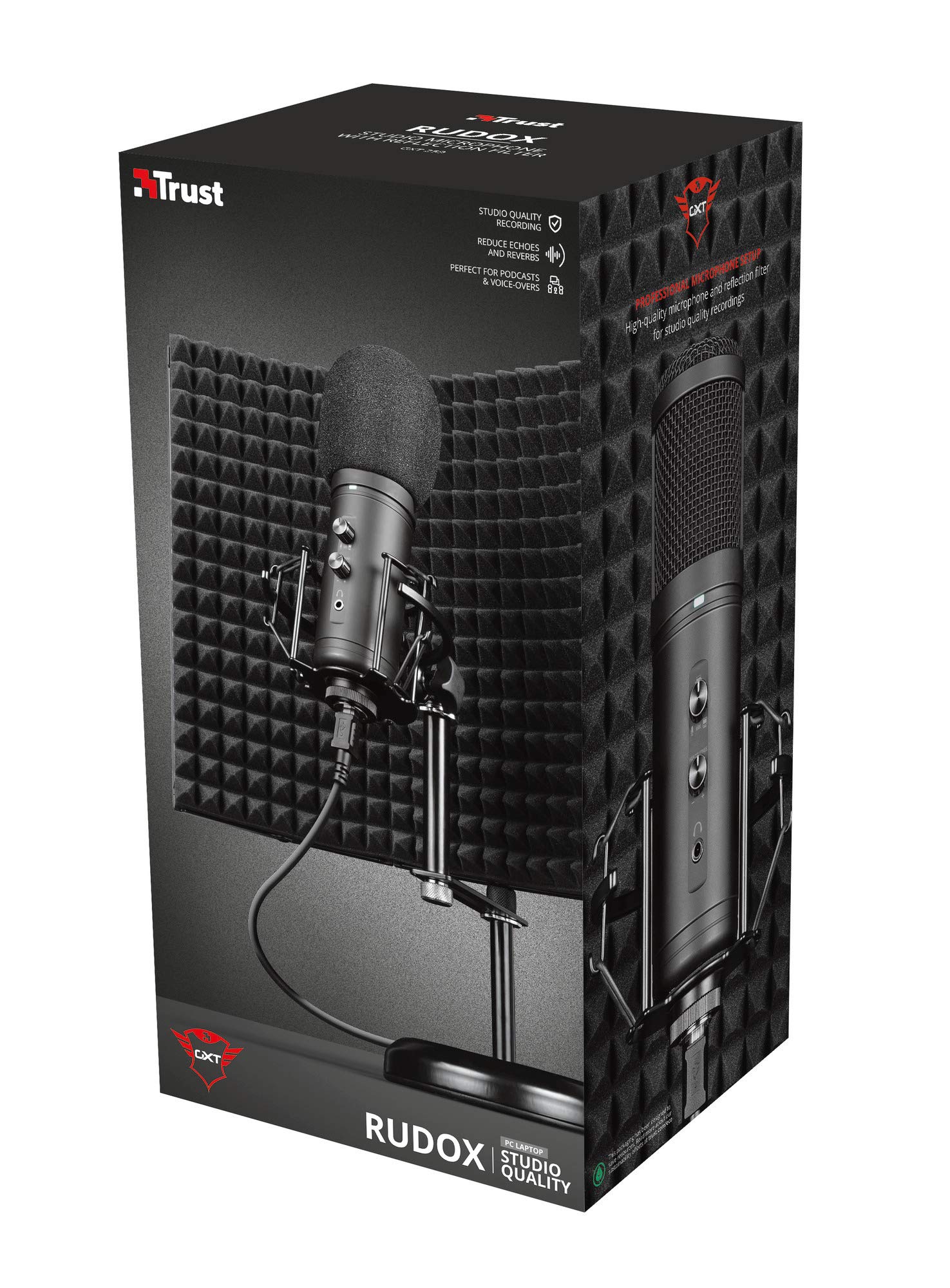 Trust Gaming 23874 GXT Micrófono Profesional con Pantalla Absorbente GXT 259 Rudox, Micrófono USB de Condensador para Cantar, Estudio, Grabación, PC, Podcast, Streaming, Voz, Youtube