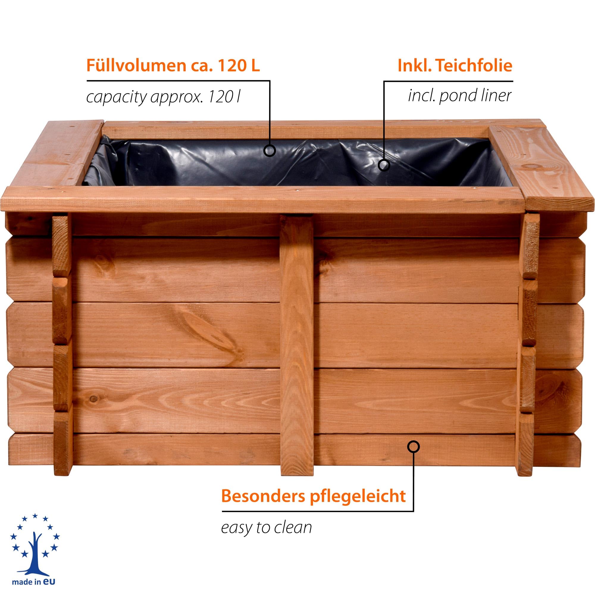 dobar 29236FSCe - Mini Estanque de Madera Resistente para jardín, terraza, balcón, Incluye lámina, 78 x 78 x 42 cm, Color marrón